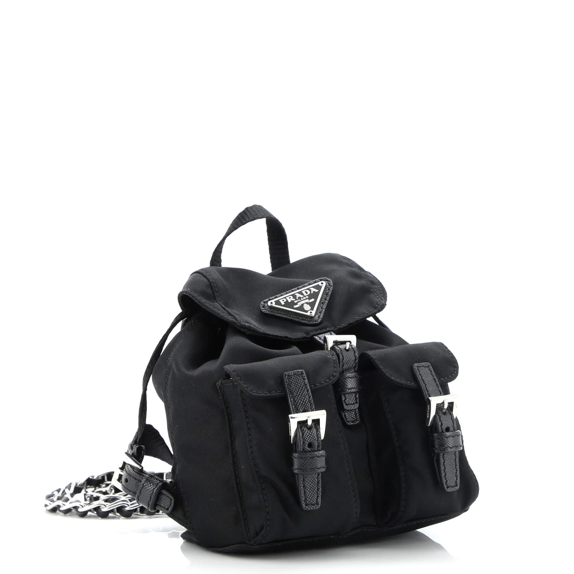 Double Pocket Backpack Chain Shoulder Bag Re-Nylon Mini - Image 3
