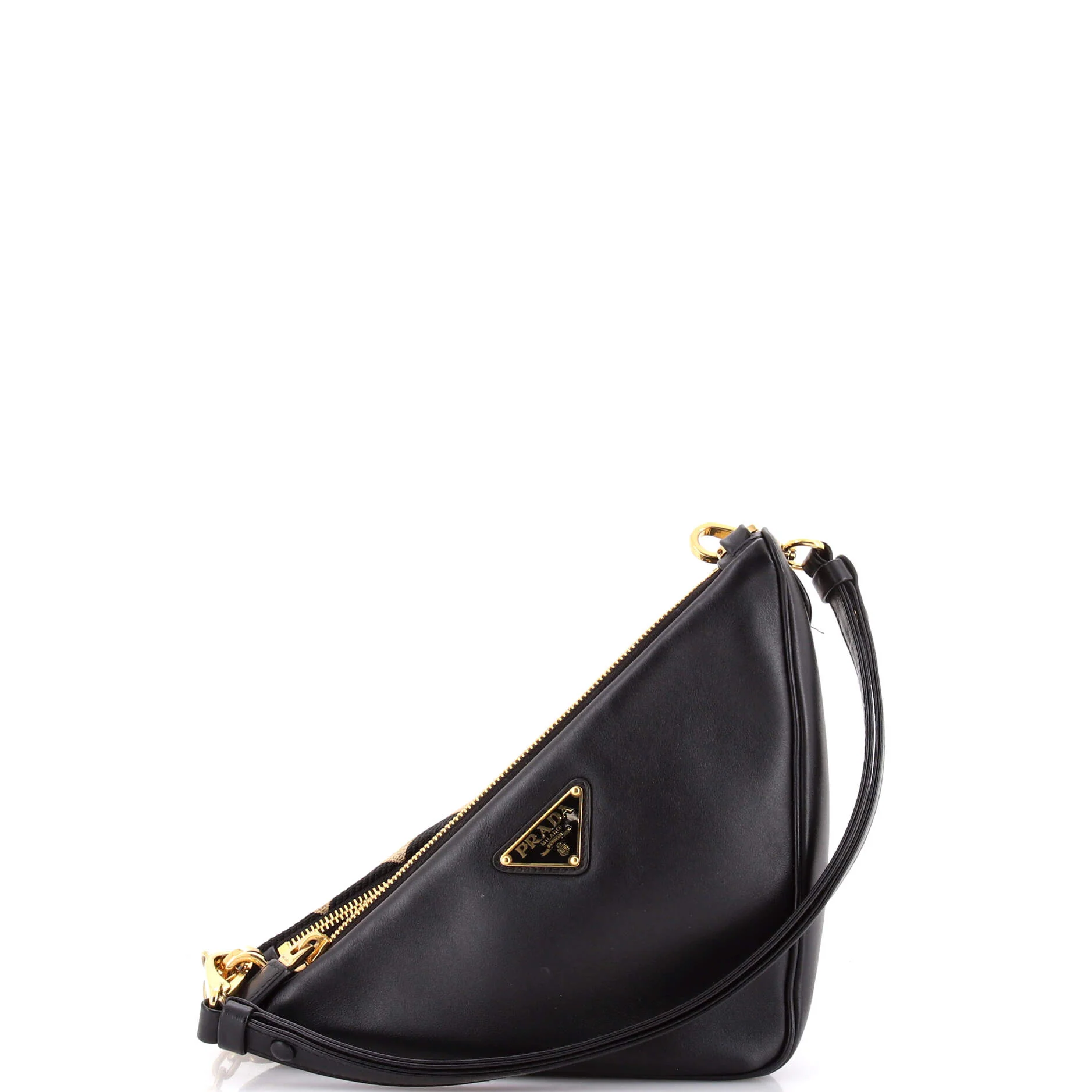 Double Symbole Triangle Bag Leather and Jacquard Mini - Image 3