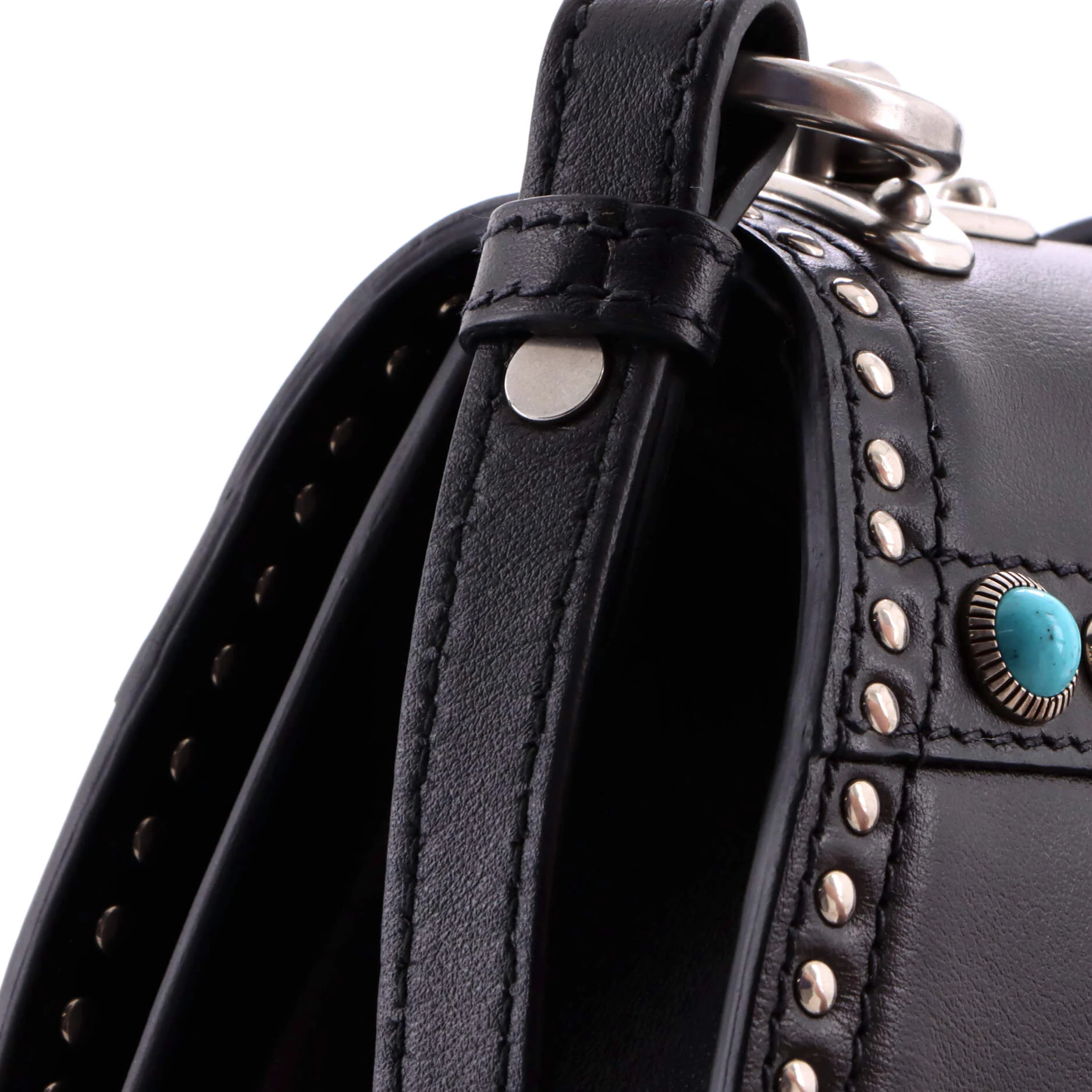 Folk Saddle Shoulder Bag Embellished Leather with Fringe Medium - Image 7
