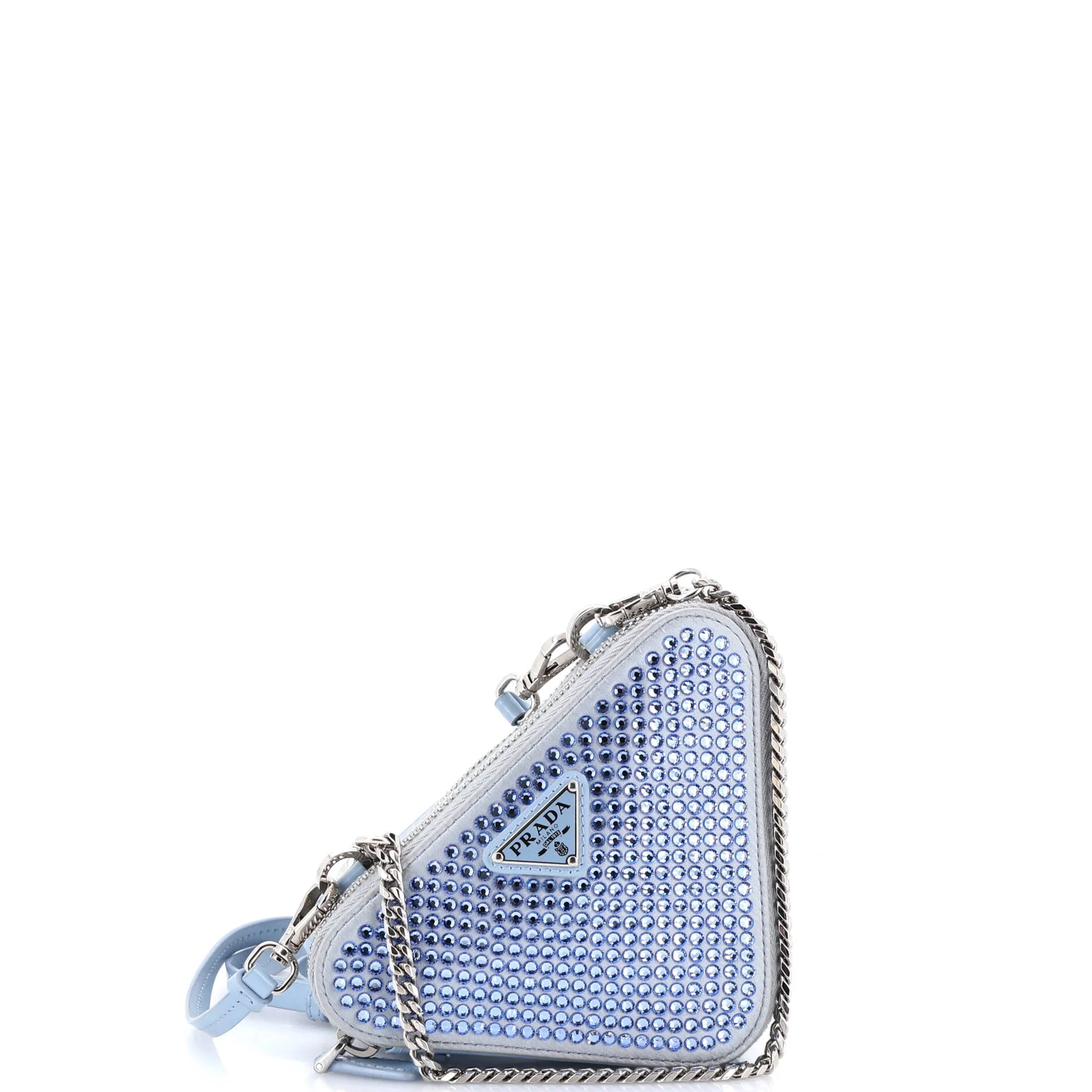 Triangle Double Pouch Crossbody Crystal Embellished Satin Mini