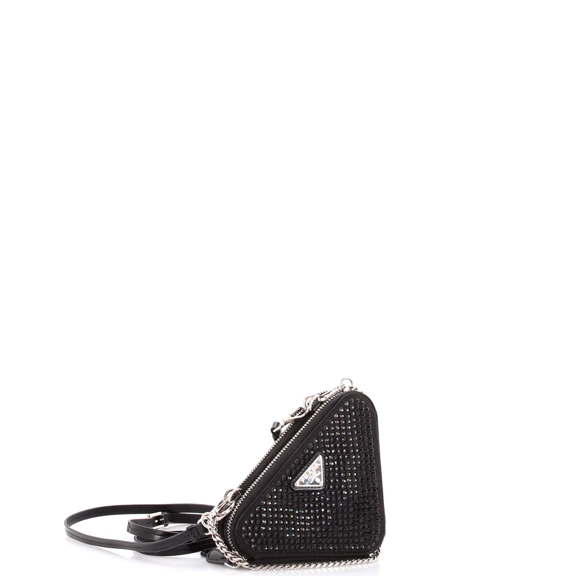 Triangle Double Pouch Crossbody Crystal Embellished Satin Mini - Image 2