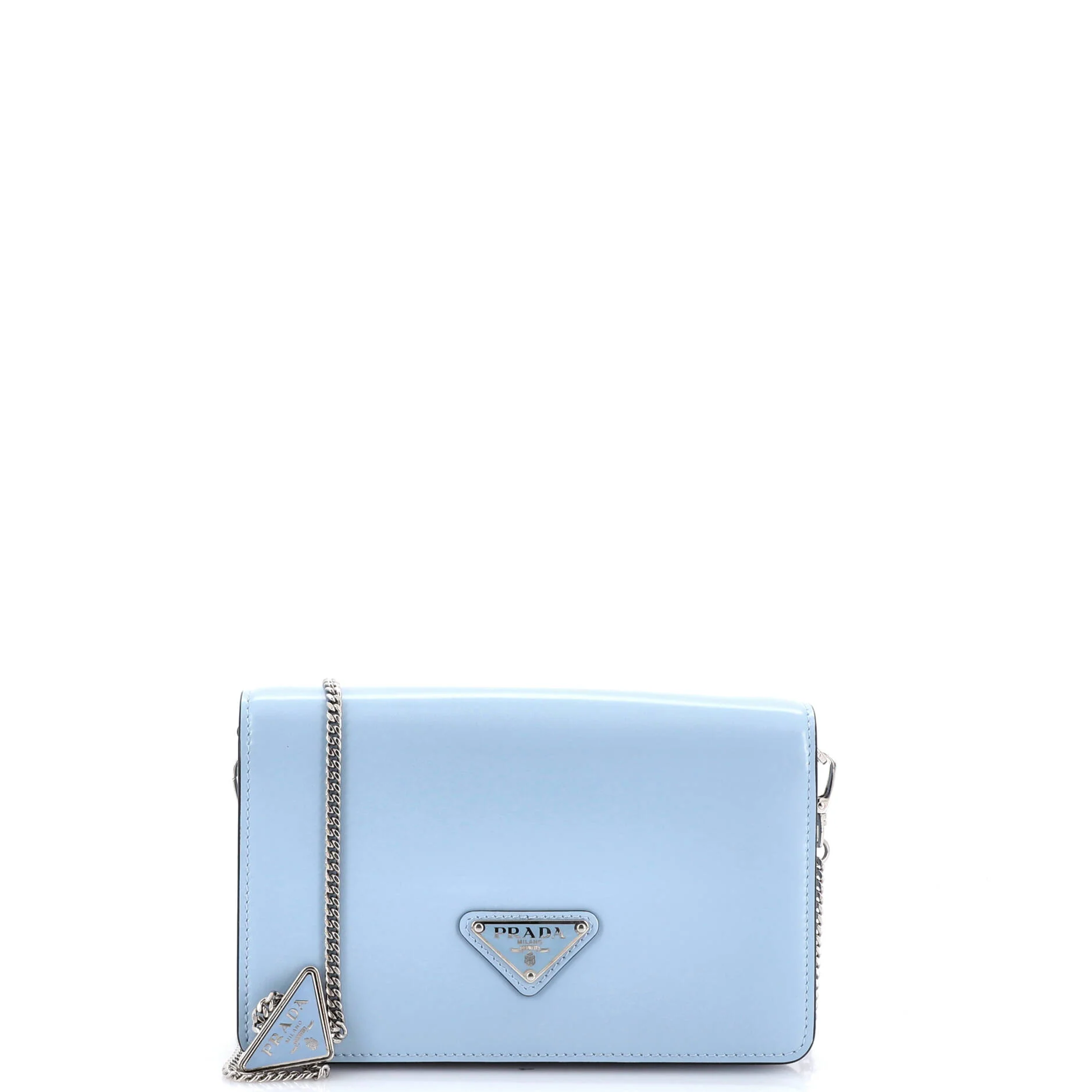 Triangle Logo Chain Flap Bag Brushed Leather Small