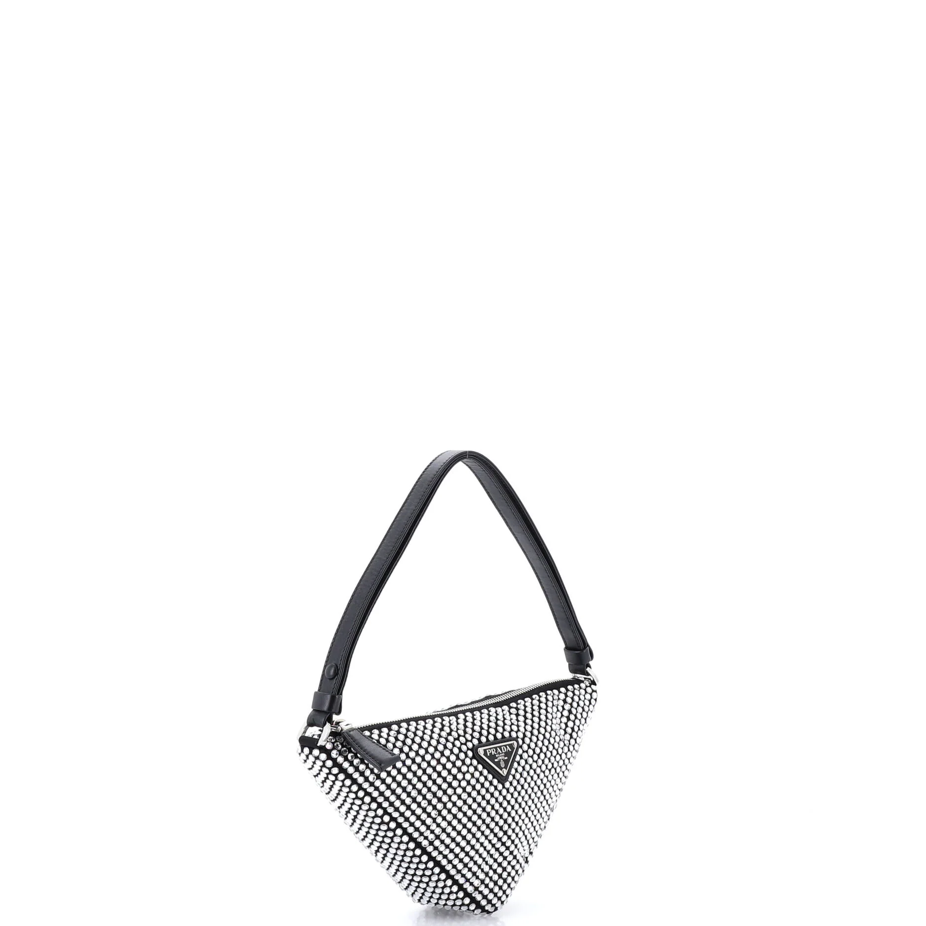 Triangle Top Handle Pouch Bag Crystal Embellished Satin Mini - Image 2