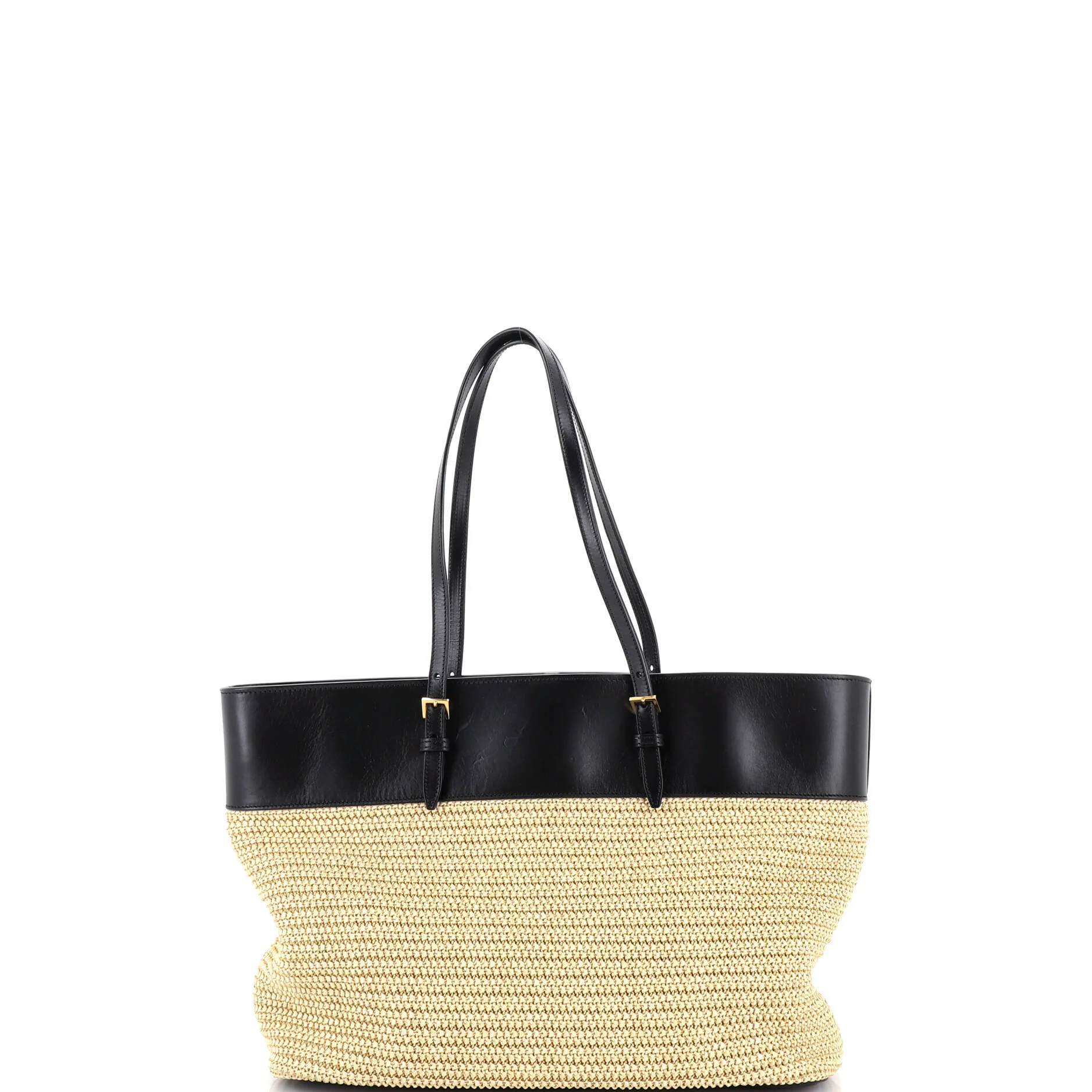 Boucle E/W Shopping Tote Raffia with Leather Medium - Image 3