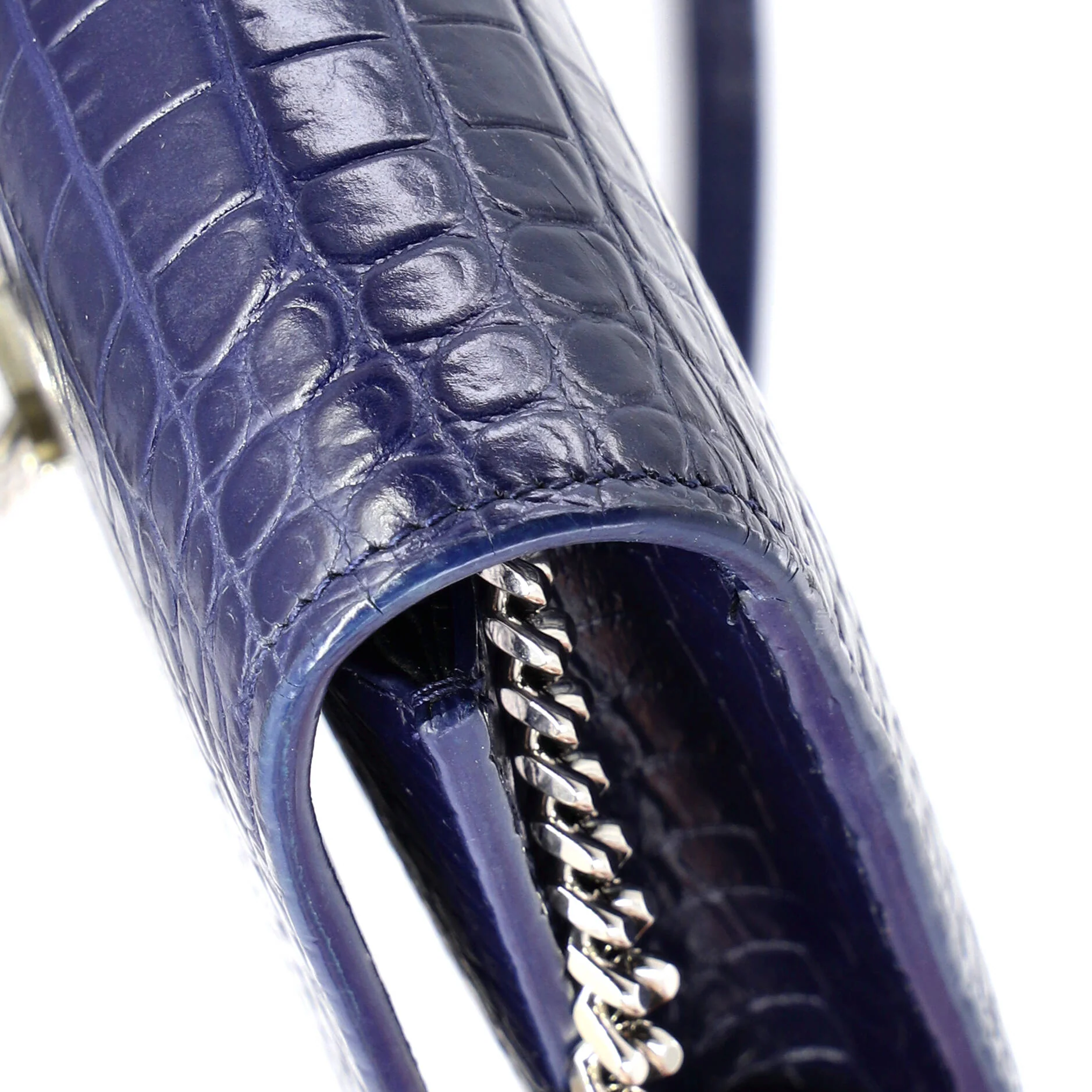 Classic Monogram Tassel Chain Wallet Crocodile Embossed Leather - Image 7