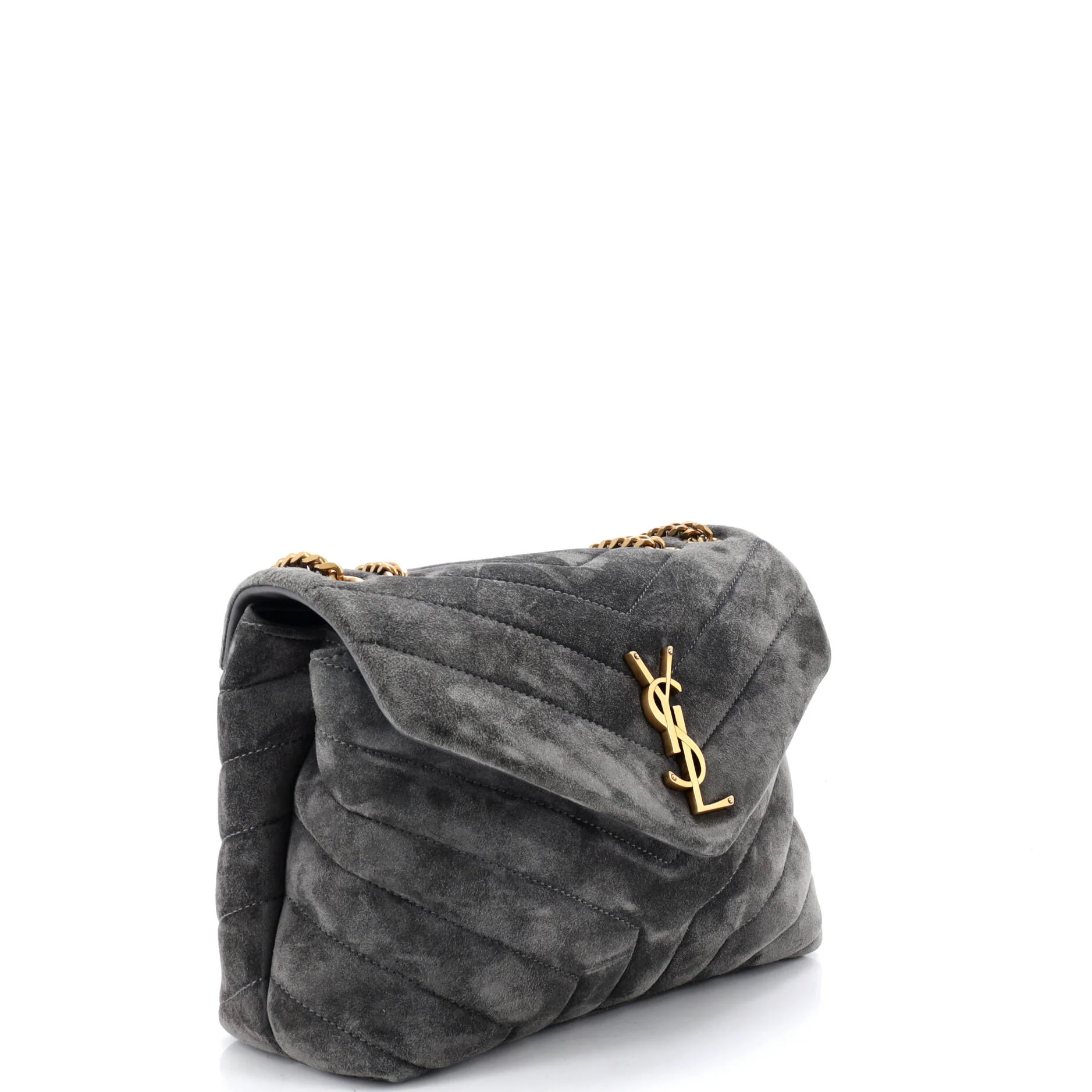 Loulou Shoulder Bag Matelasse Chevron Suede Small - Image 2