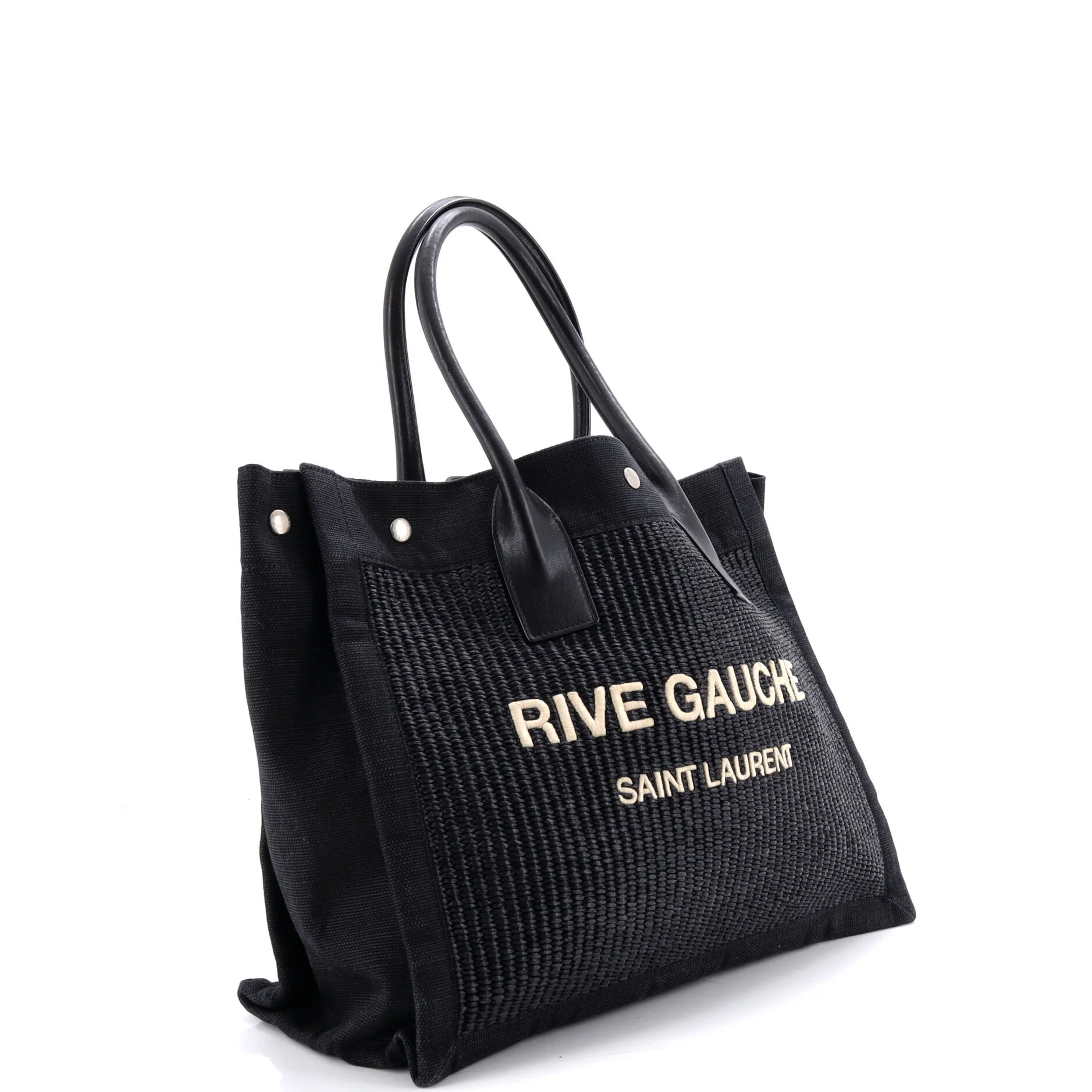 Rive Gauche Shopper Tote Raffia with Canvas Small - Image 2