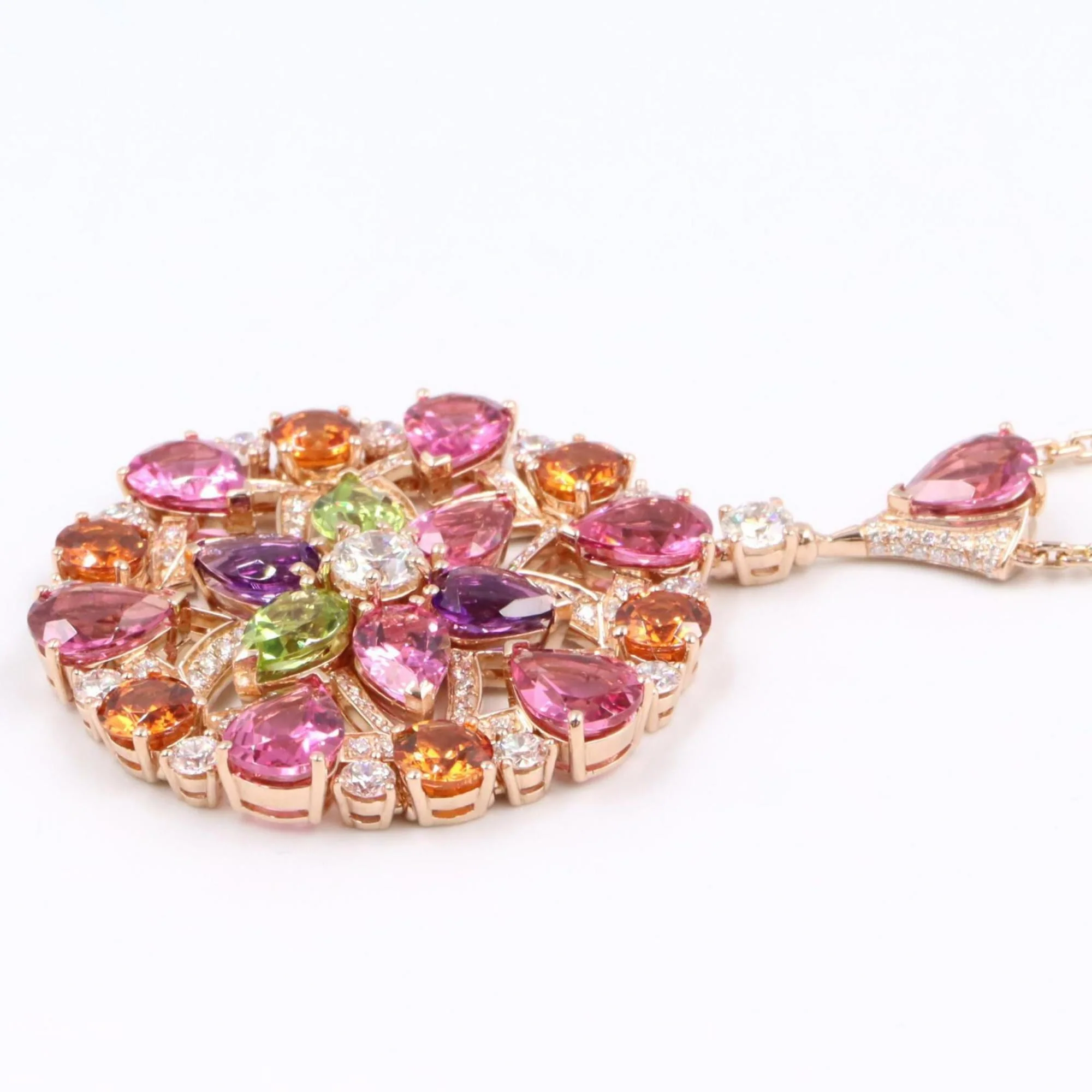 Diva's Dream Pendant Necklace 18K Rose Gold with Amethyst Citrine Diamond Peridot Tourmaline - Image 6