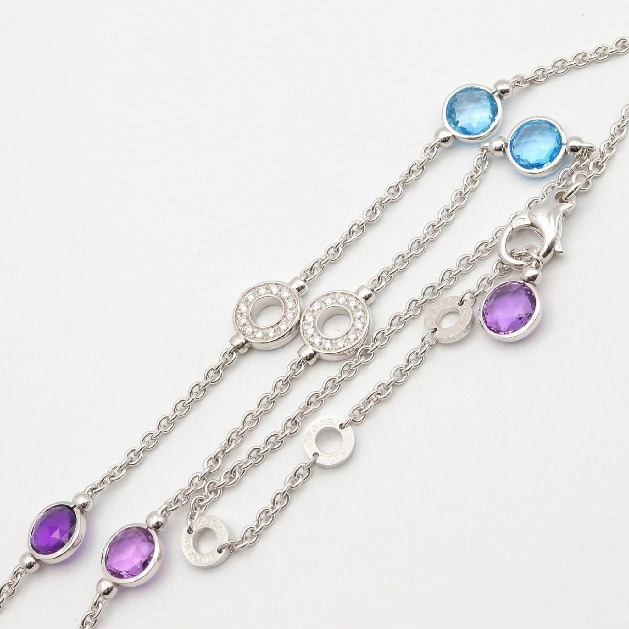 Pendant Necklace 18K White Gold With Diamond and Amethyst and Blue Topaz - Image 8