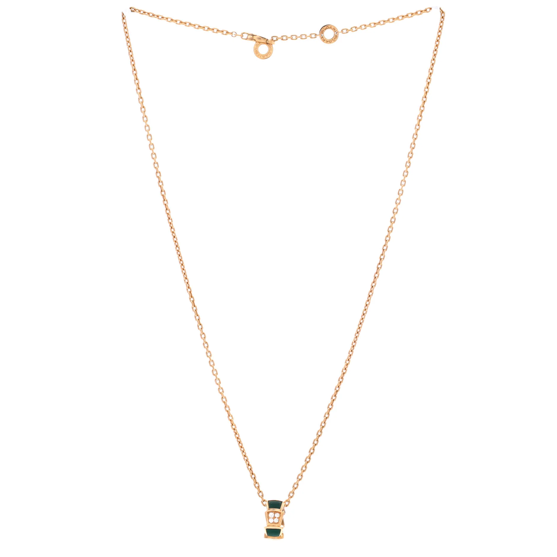 Serpenti Viper Pendant Necklace 18K Rose Gold with Malachite and Diamonds - Image 2