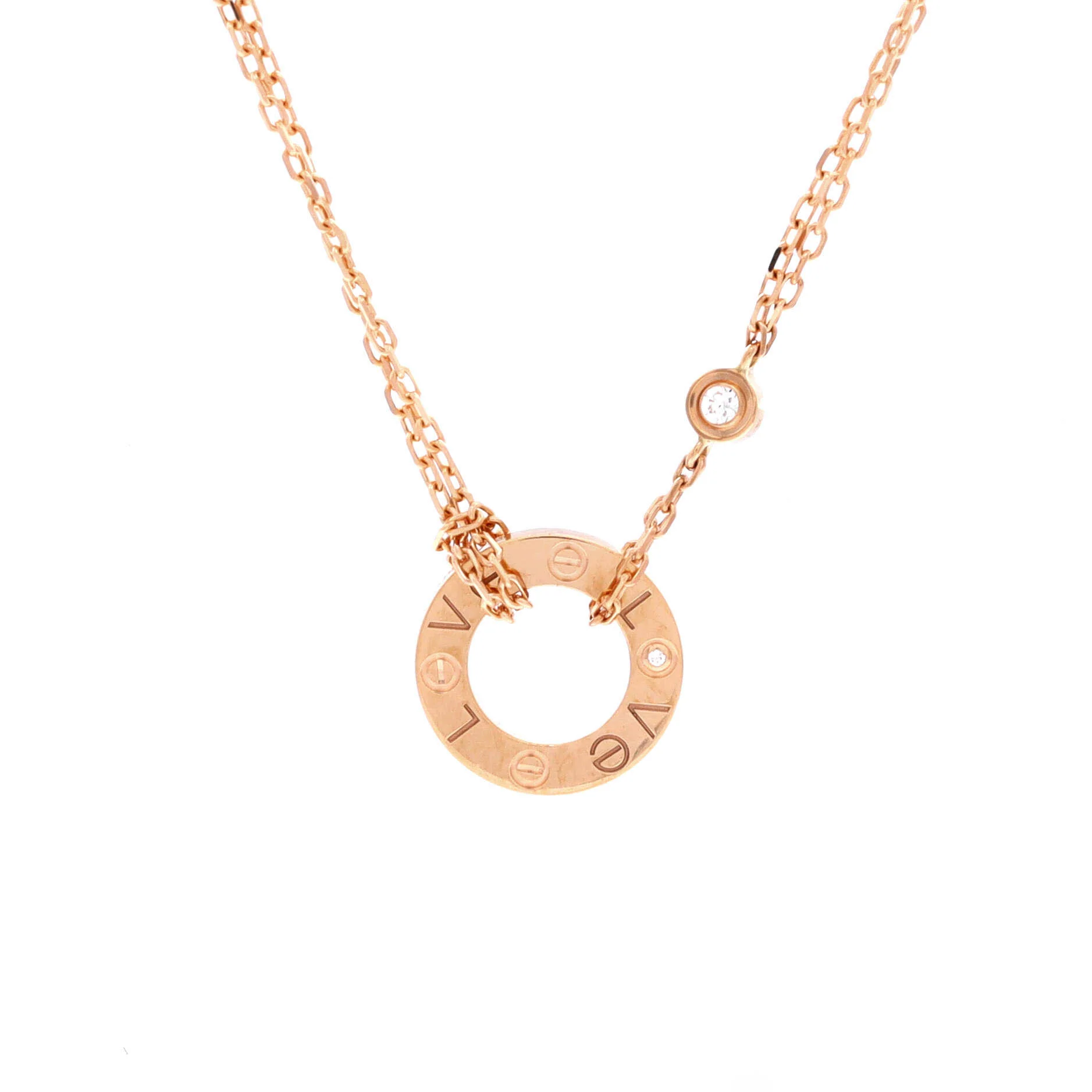 2 Diamonds Love Pendant Necklace 18K Rose Gold and Diamonds