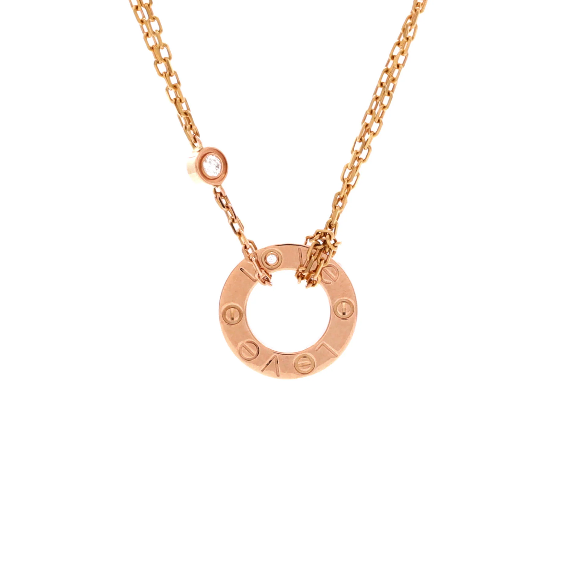 2 Diamonds Love Pendant Necklace 18K Rose Gold and Diamonds