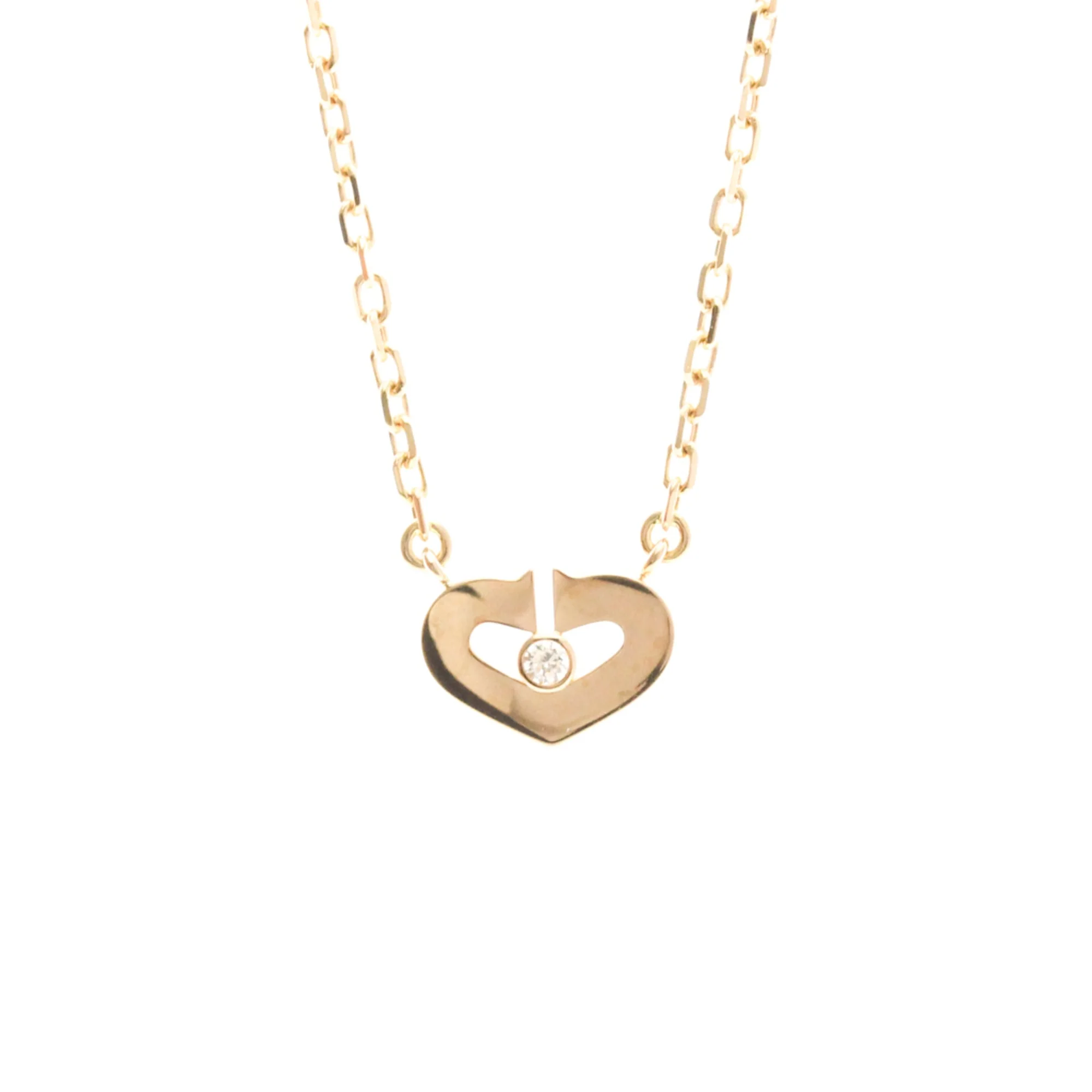 C Heart Pendant Necklace 18K Rose Gold with Diamonds