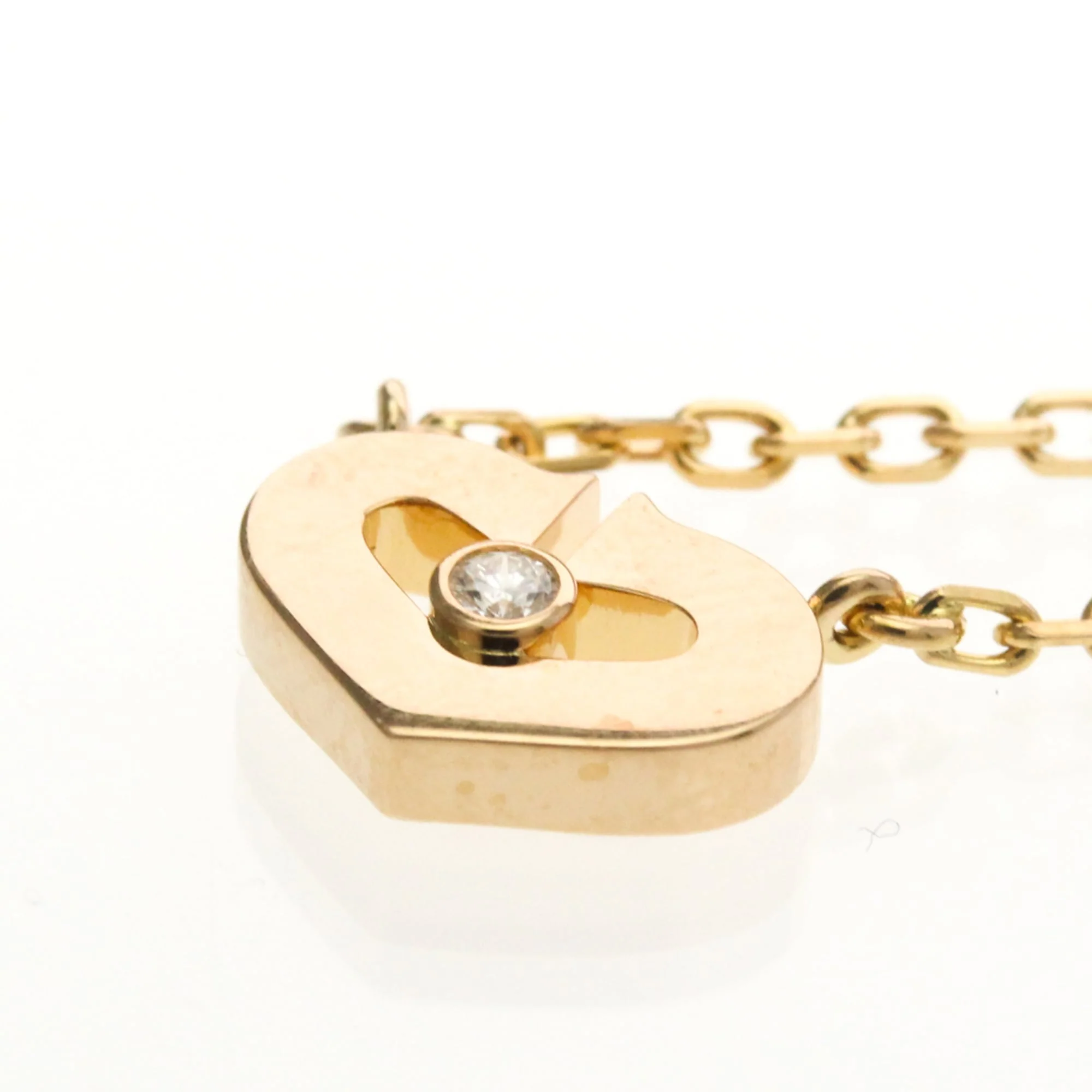 C Heart Pendant Necklace 18K Rose Gold with Diamonds - Image 7