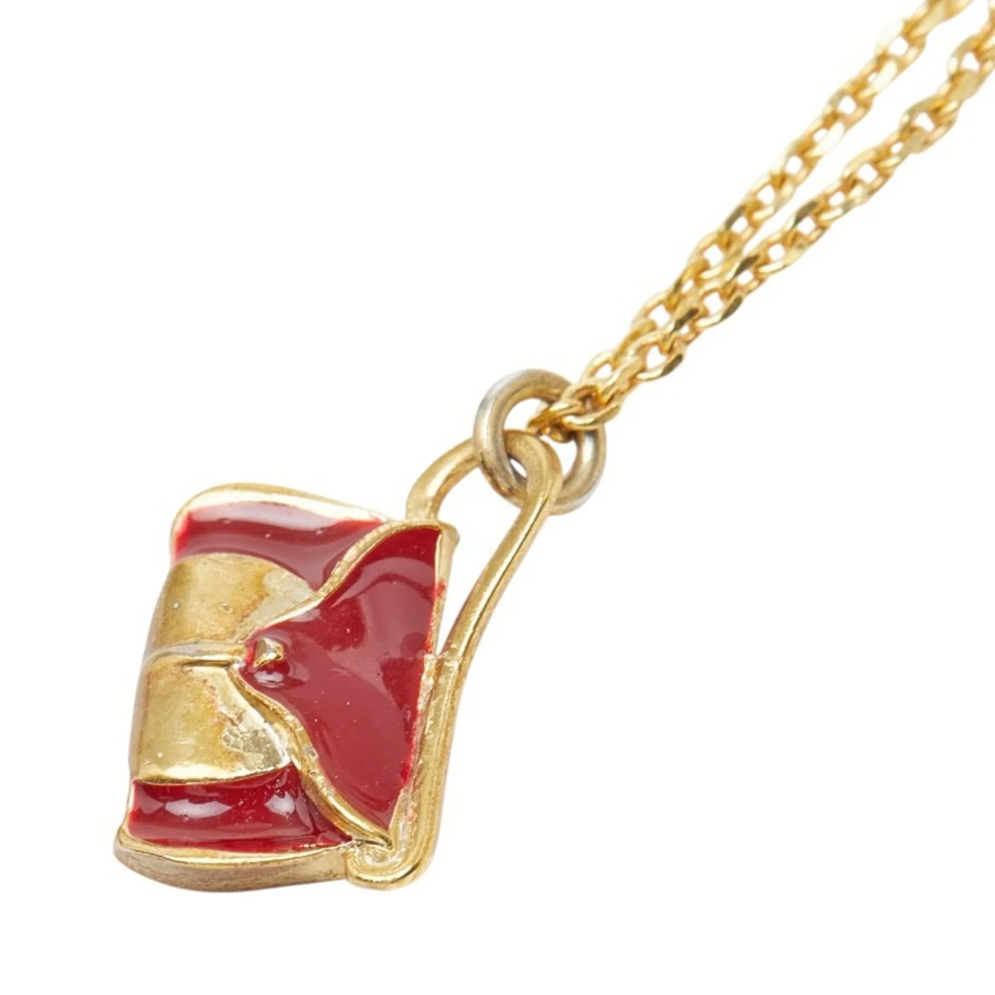 Handbag Motif Pendant Necklace Gold and Red Plated Enamel