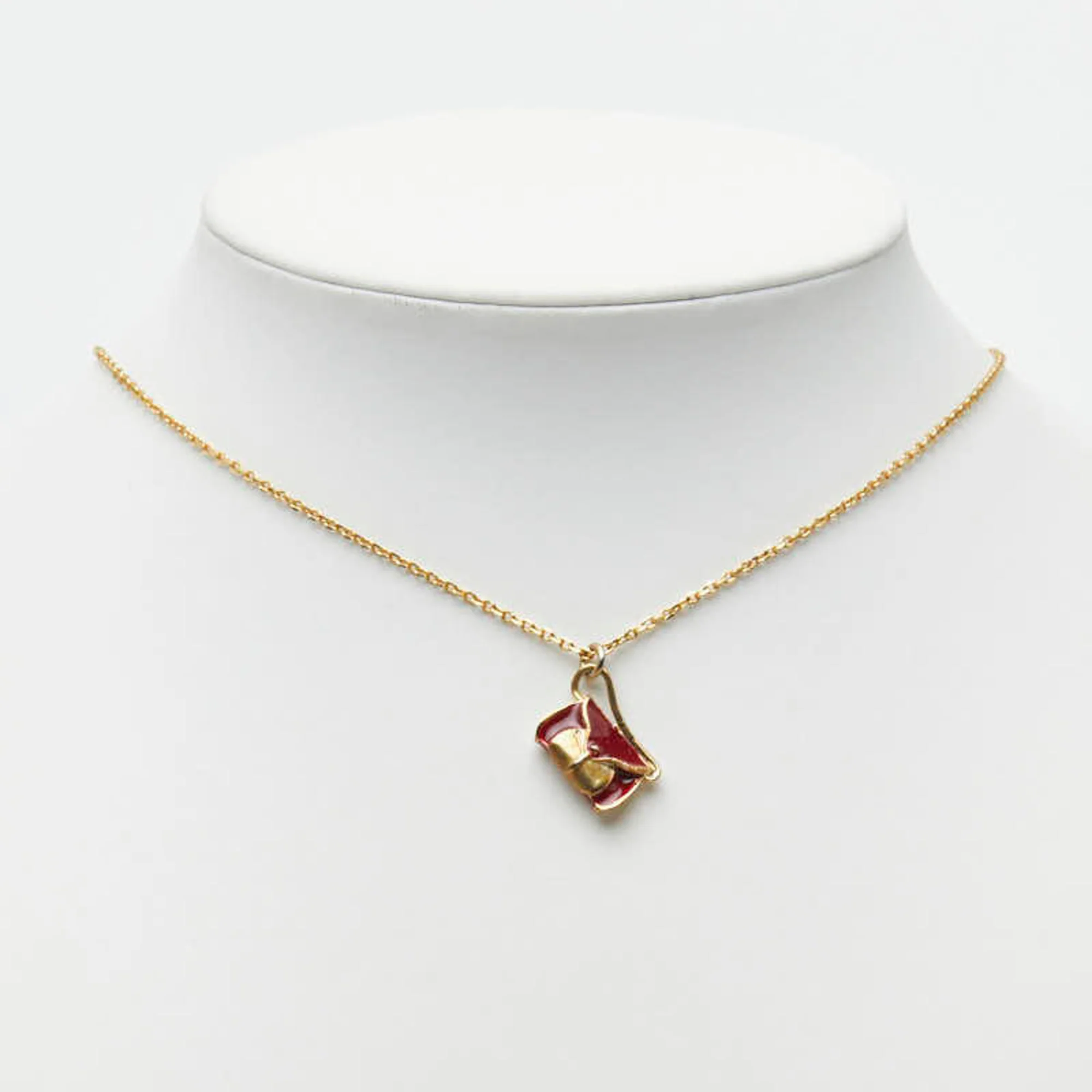 Handbag Motif Pendant Necklace Gold and Red Plated Enamel - Image 7
