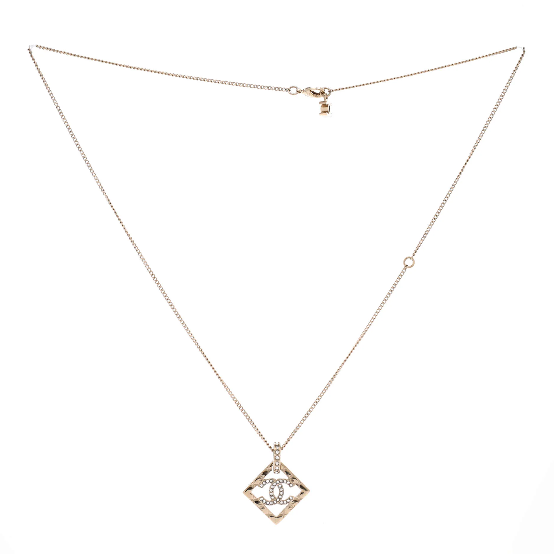 CC Diamond Pendant Necklace Metal and Crystals - Image 2