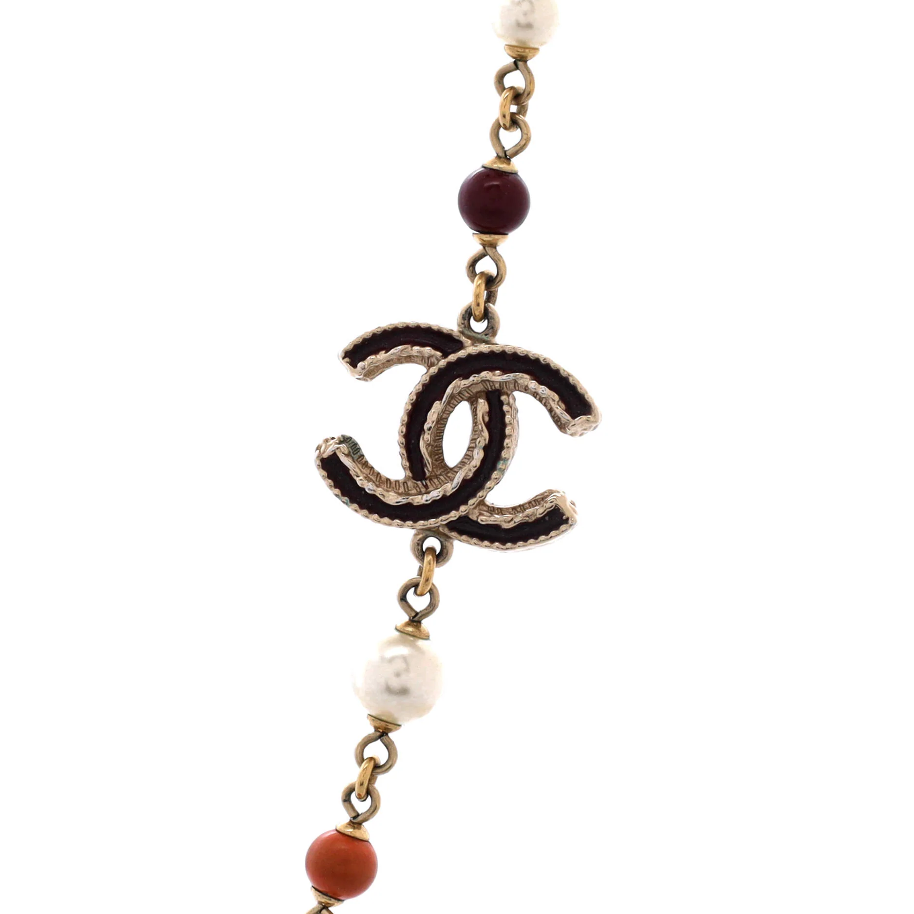 CC Station Long Necklace Metal with Faux Pearls and Beads