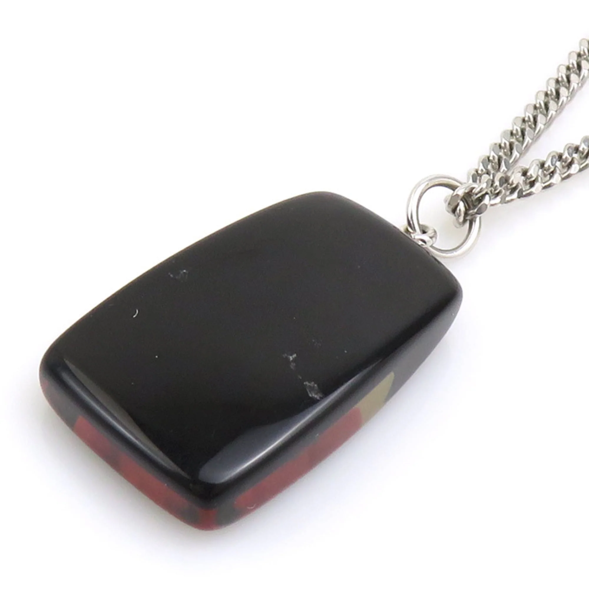 Pendant Necklace Metal and Resin Black and Silver - Image 4