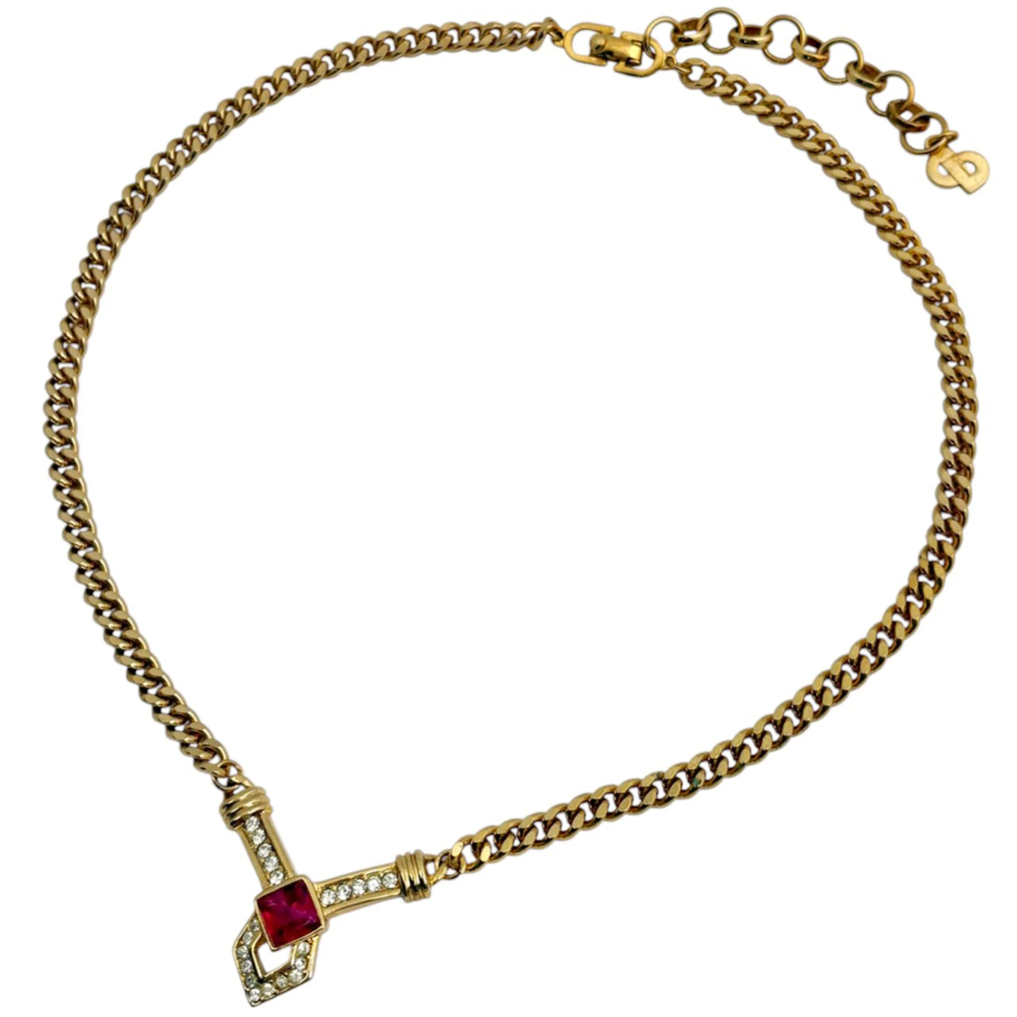 Pendant Necklace Gold and Rhinestone
