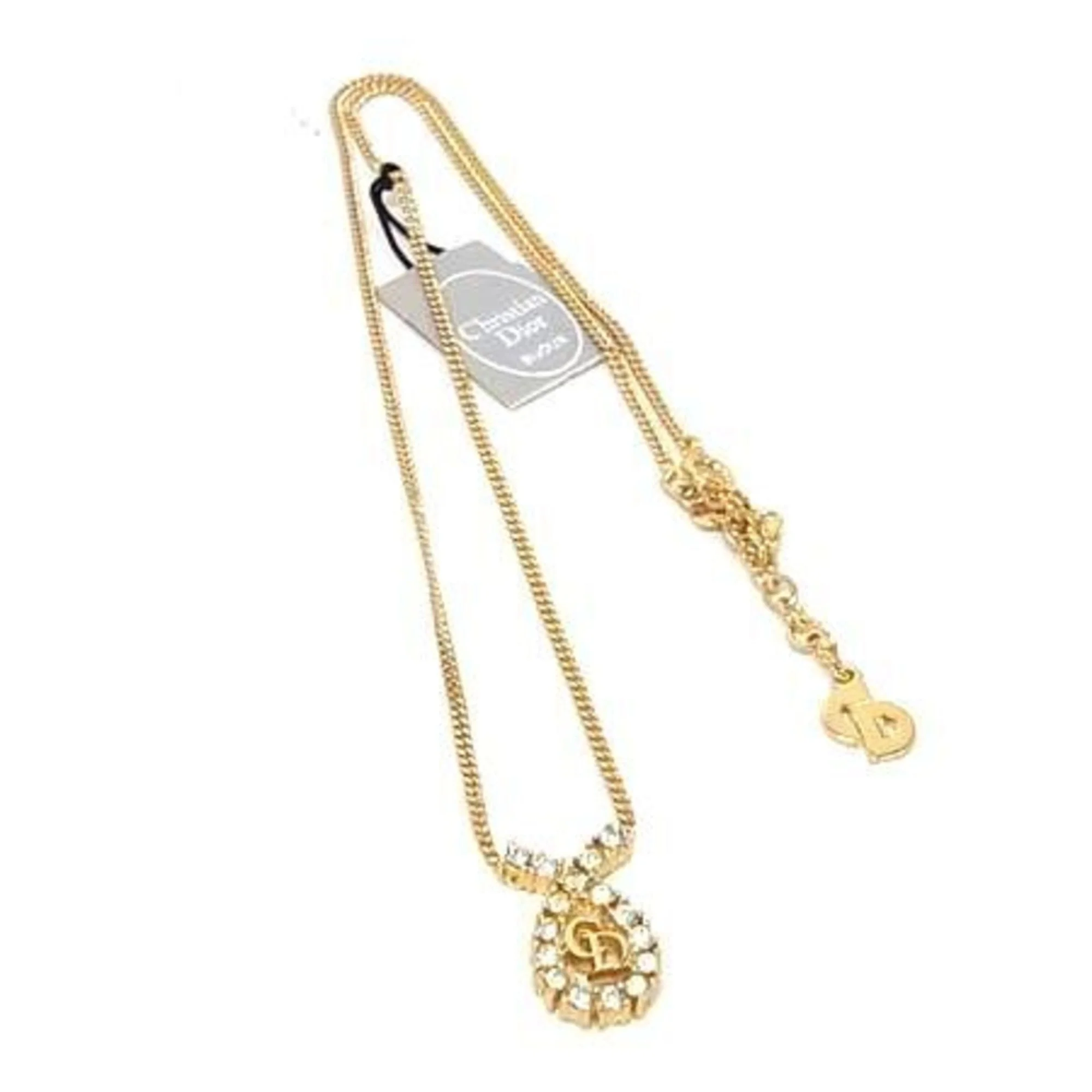 Pendant Necklace Gold Metal with Rhinestone