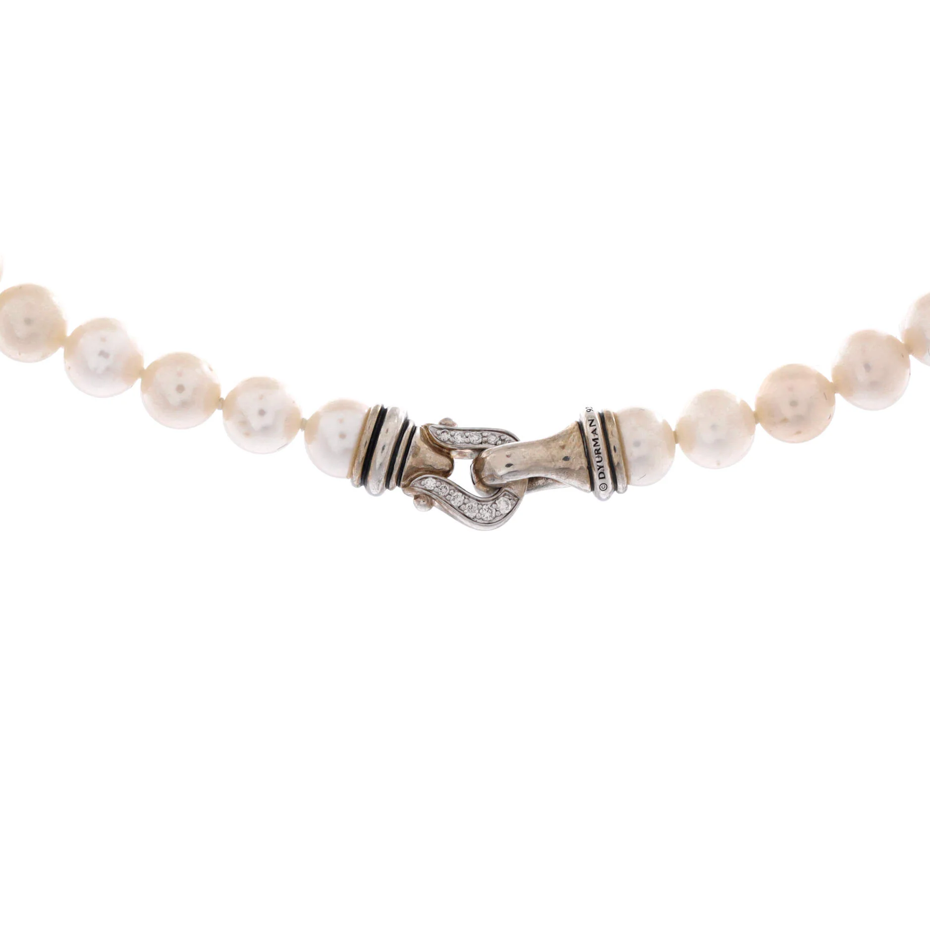 Long Necklace Pearls with Sterling Silver and Diamonds - Image 3