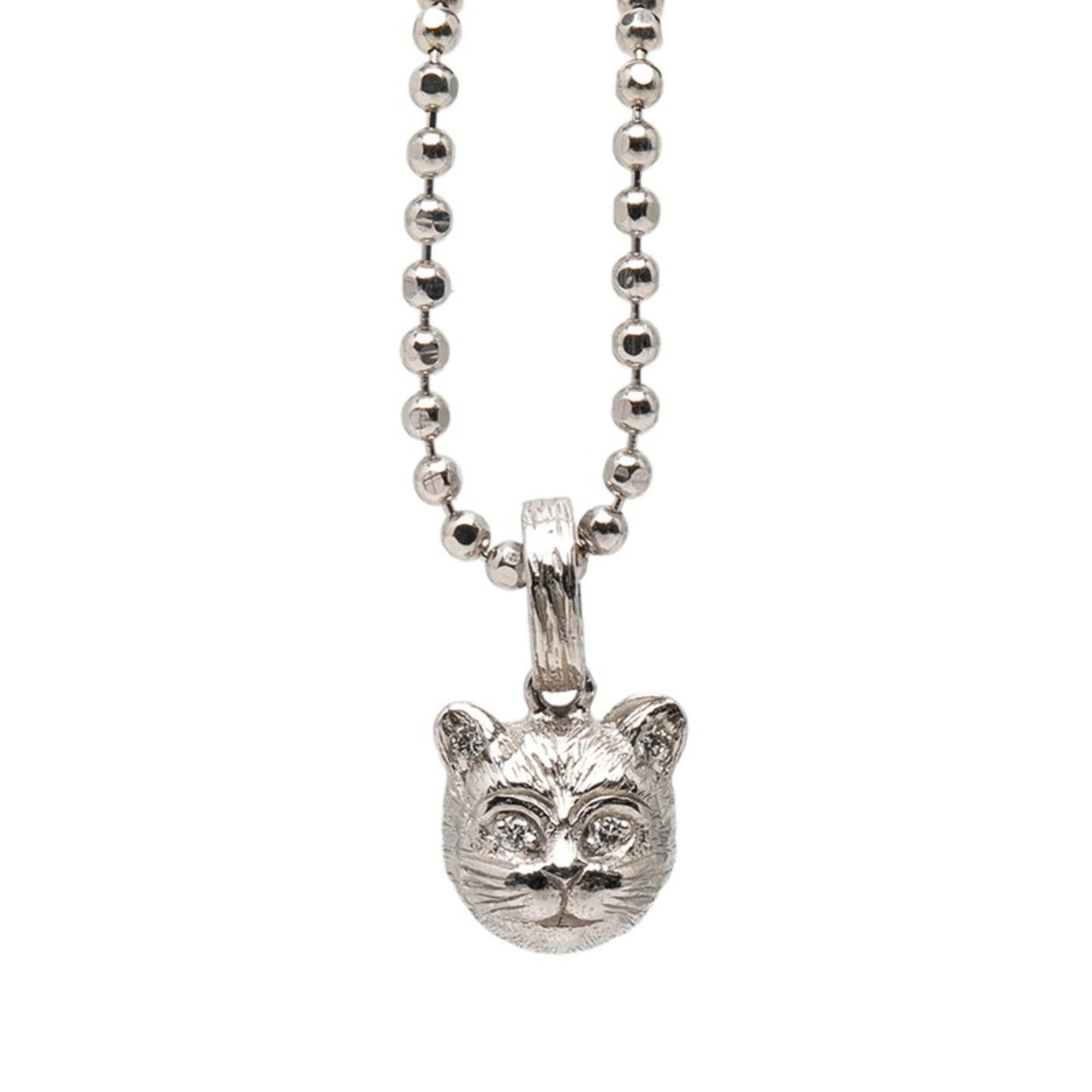 Cat Head Pendant Necklace 18K White Gold with Diamond