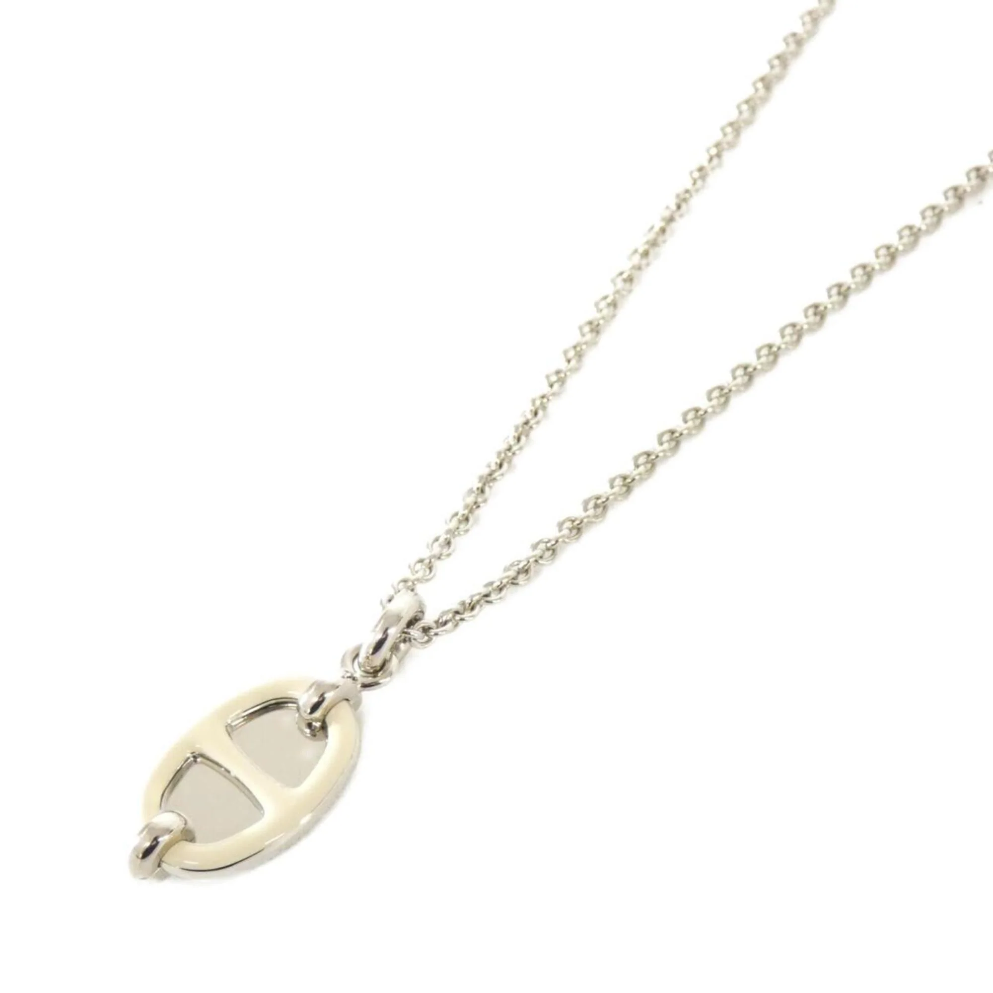 Mini Maillon Pendant Necklace Beige and Silver