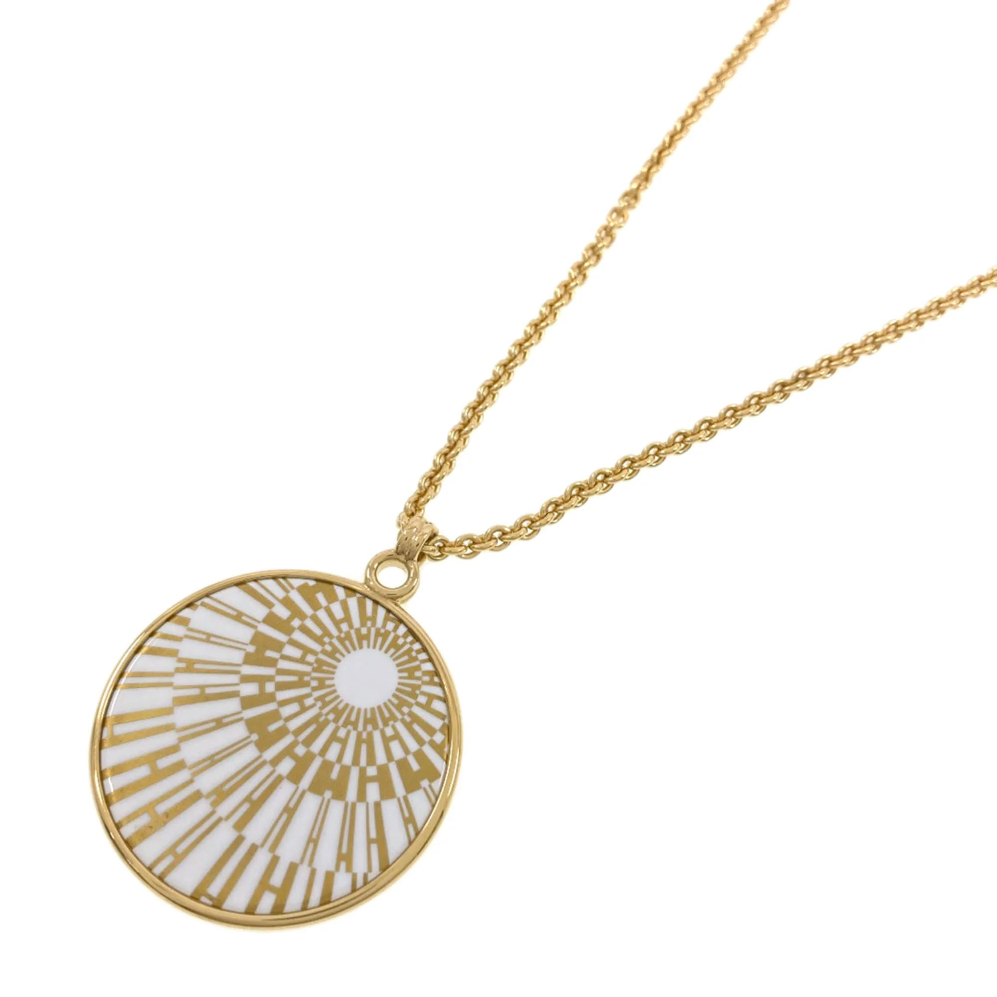 Pendant Necklace Gold and White Metal