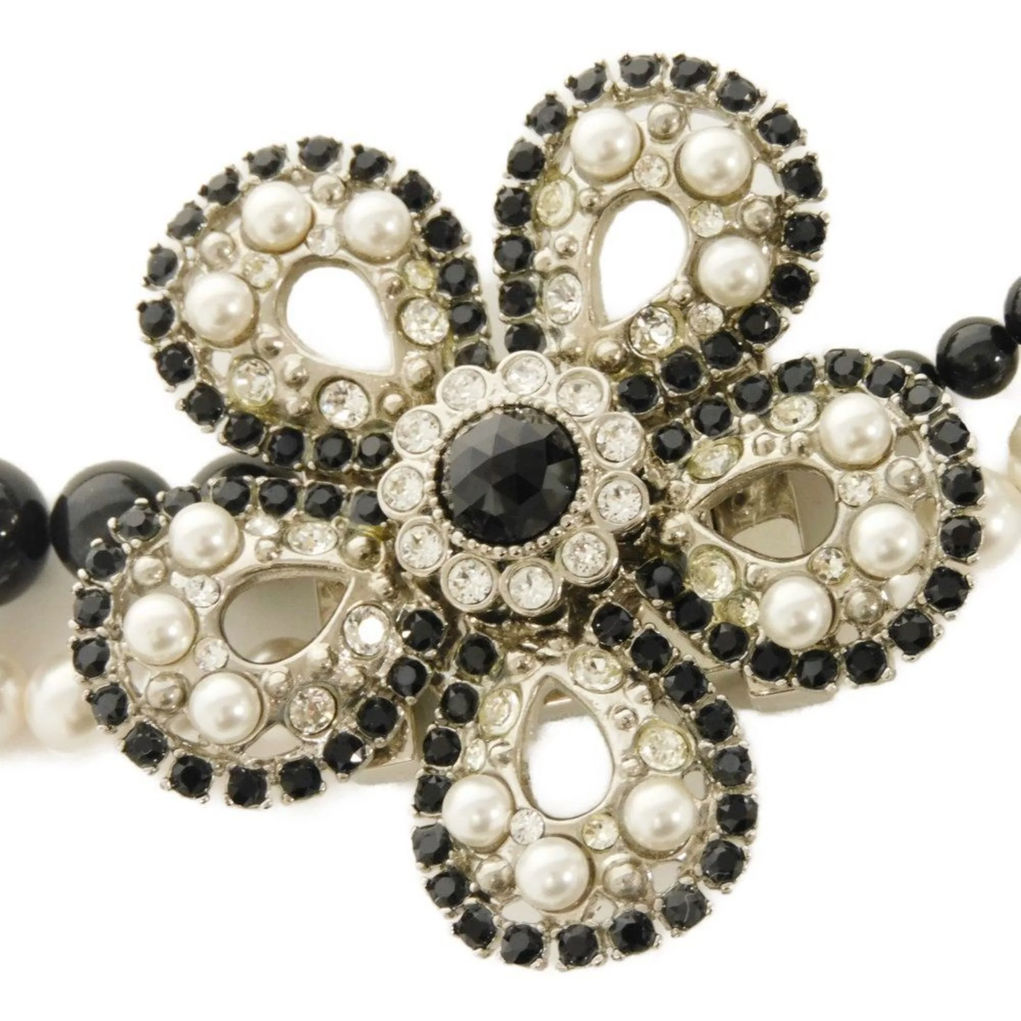 Pendant Necklace Metal and Rhinestone White - Image 8