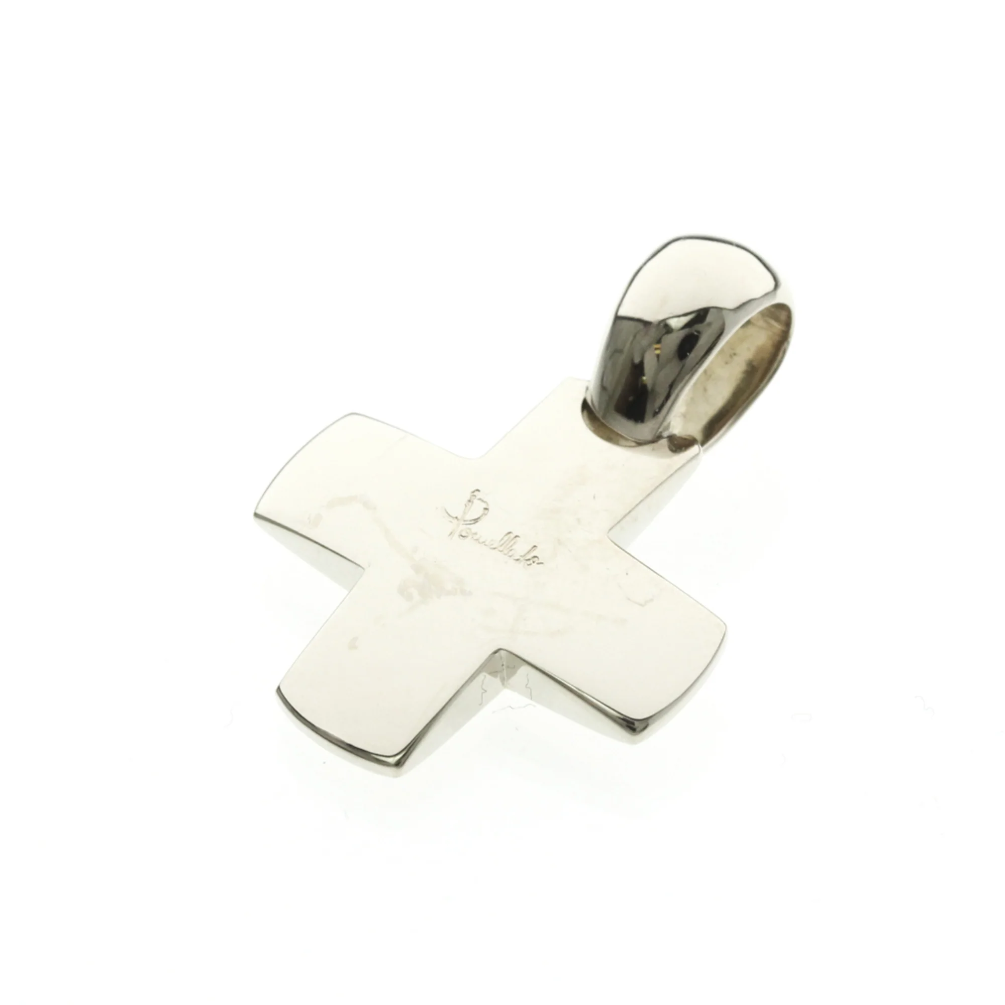 Cross Top Charm Pendant Necklace 18K White Gold