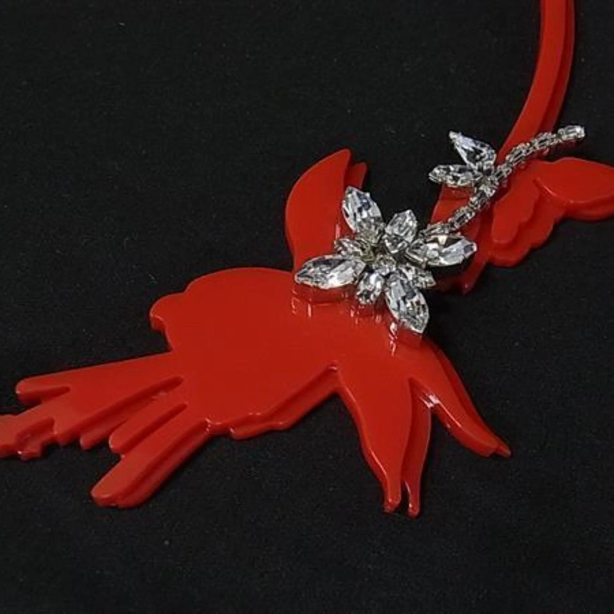 Pendant Necklace Red PLEX Crystal Bird Flower - Image 3