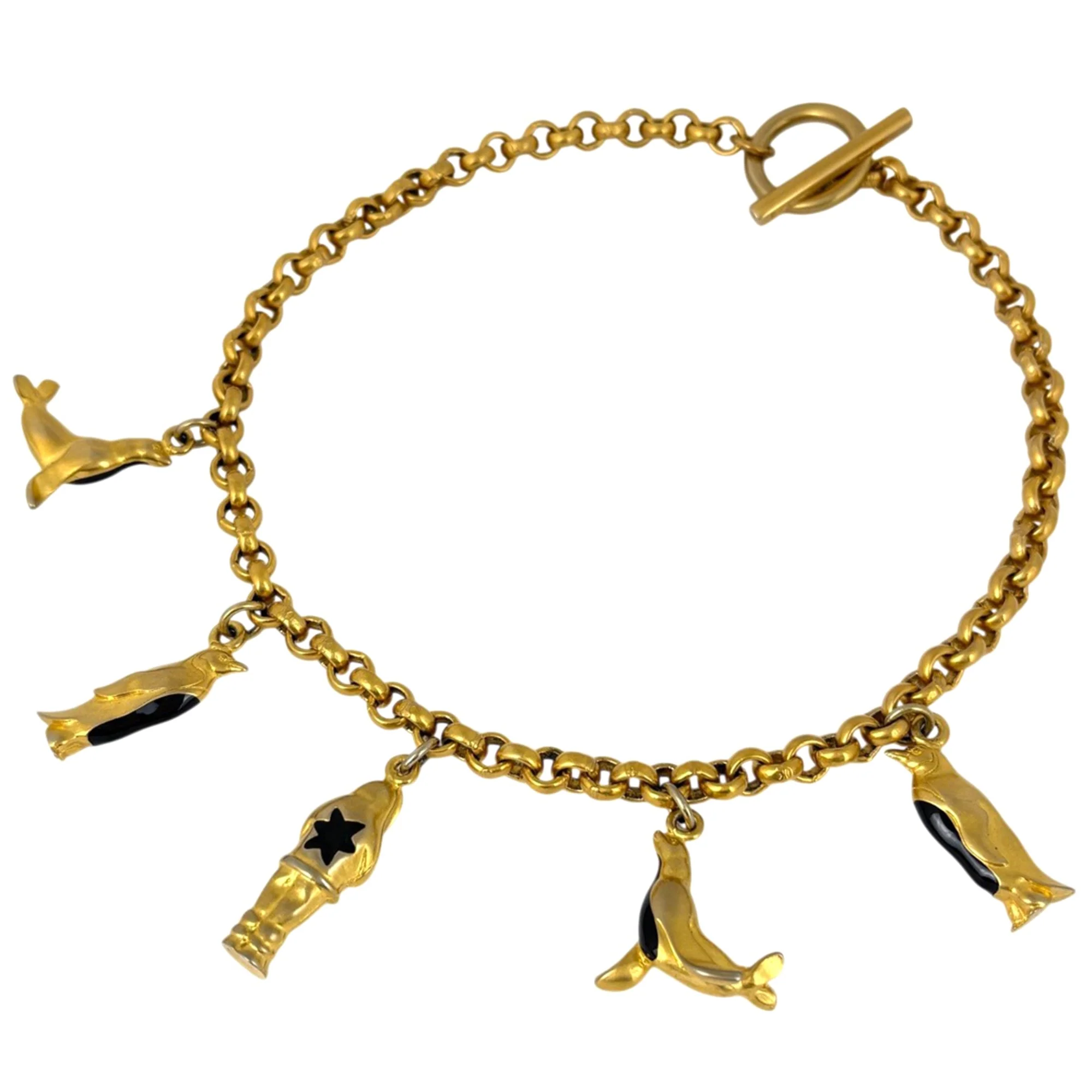Penguin And Sea Lion Motif Pendant Necklace Gold