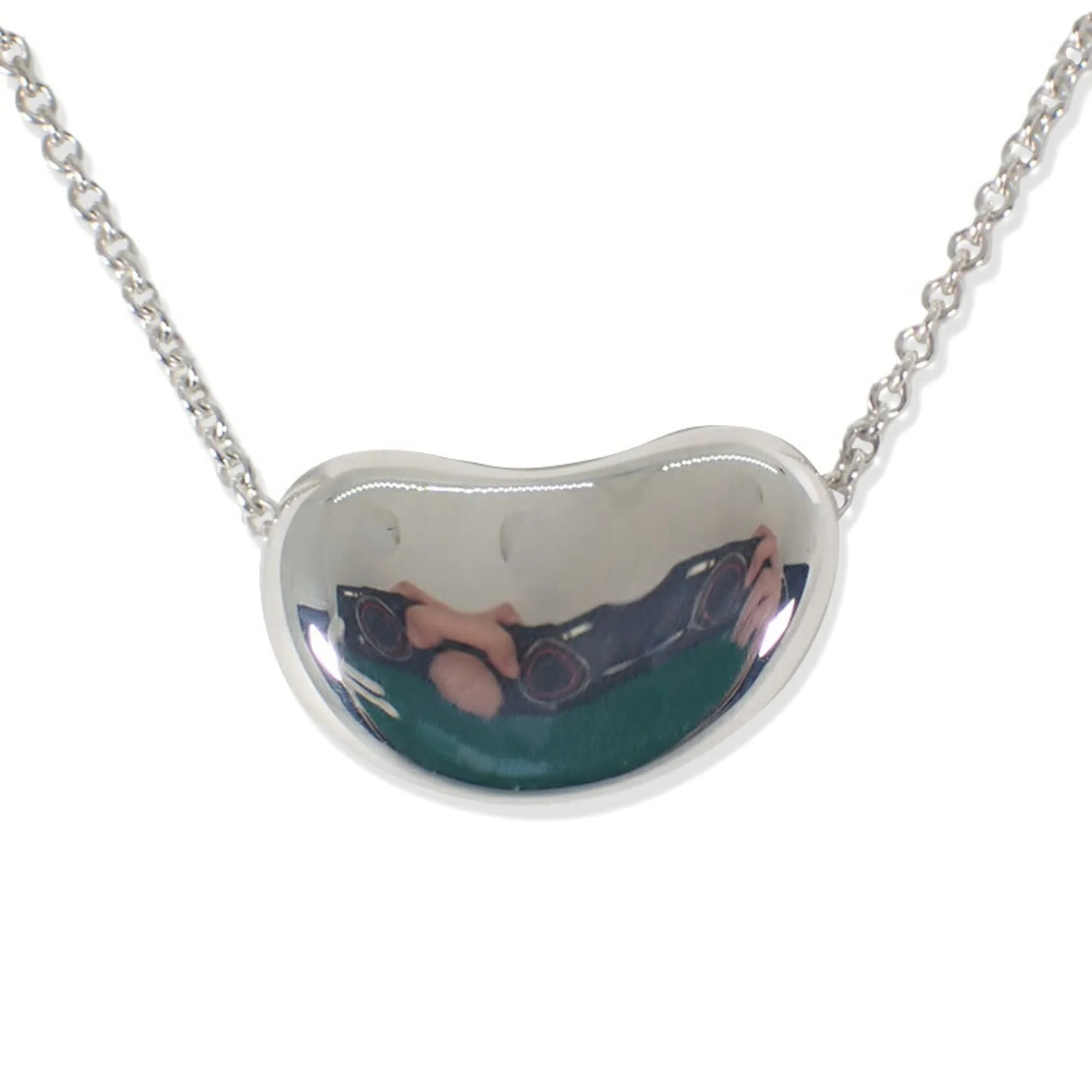 Bean Pendant Necklace Sterling Silver 13mm