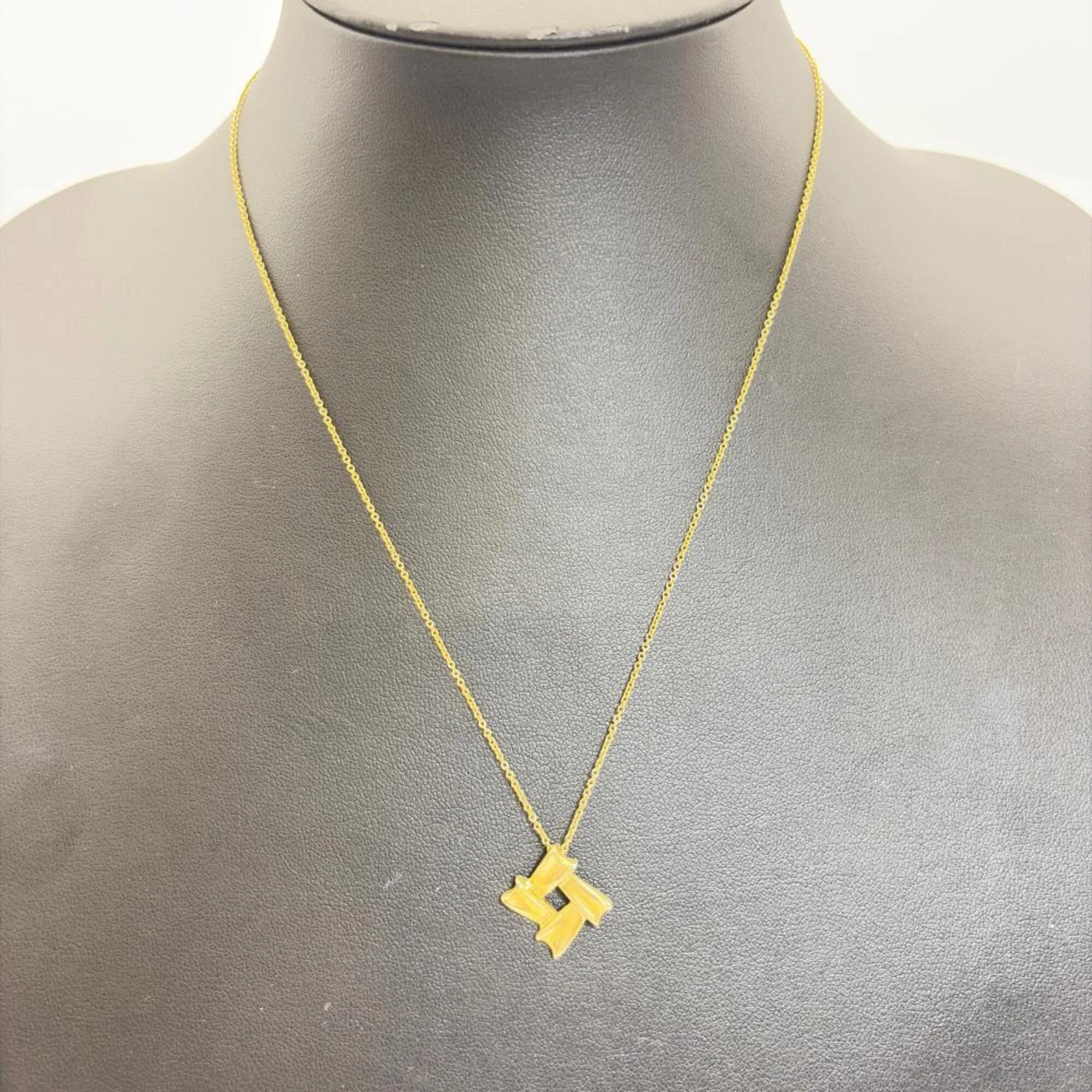 Bow Ribbon Square Pendant Necklace 18K Yellow Gold - Image 2