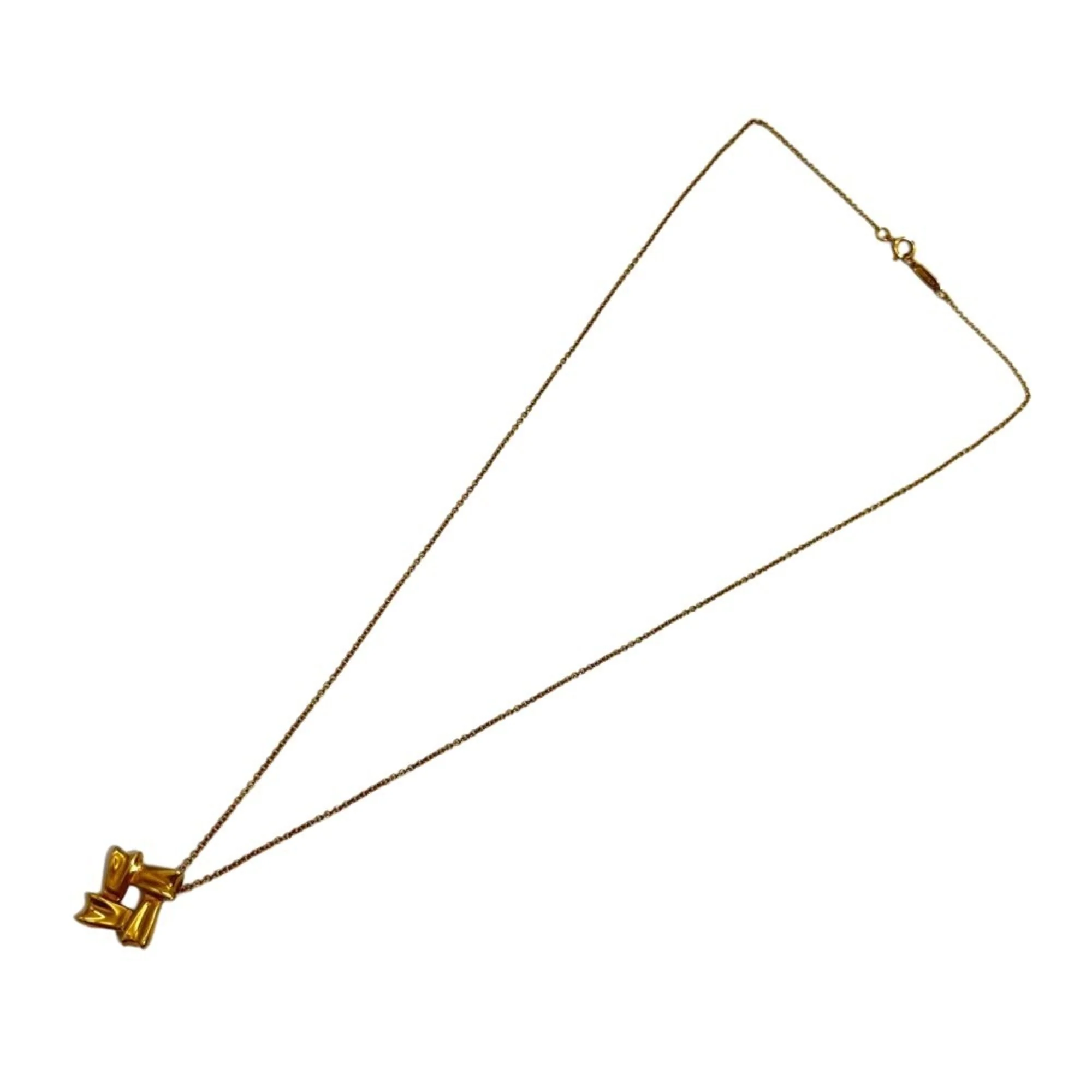 Bow Ribbon Square Pendant Necklace 18K Yellow Gold - Image 8