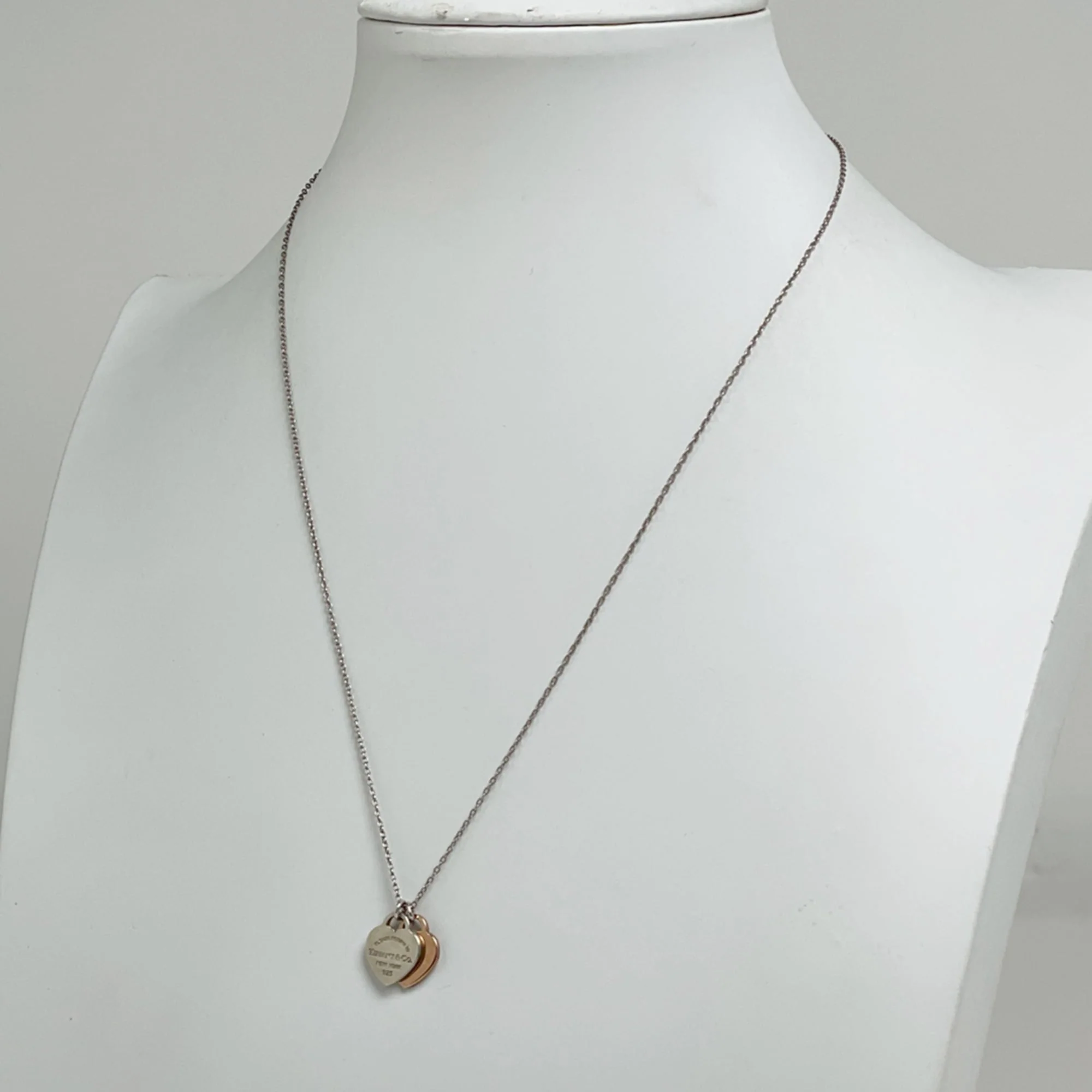 Double Heart Pendant Necklace Sterling Silver - Image 4