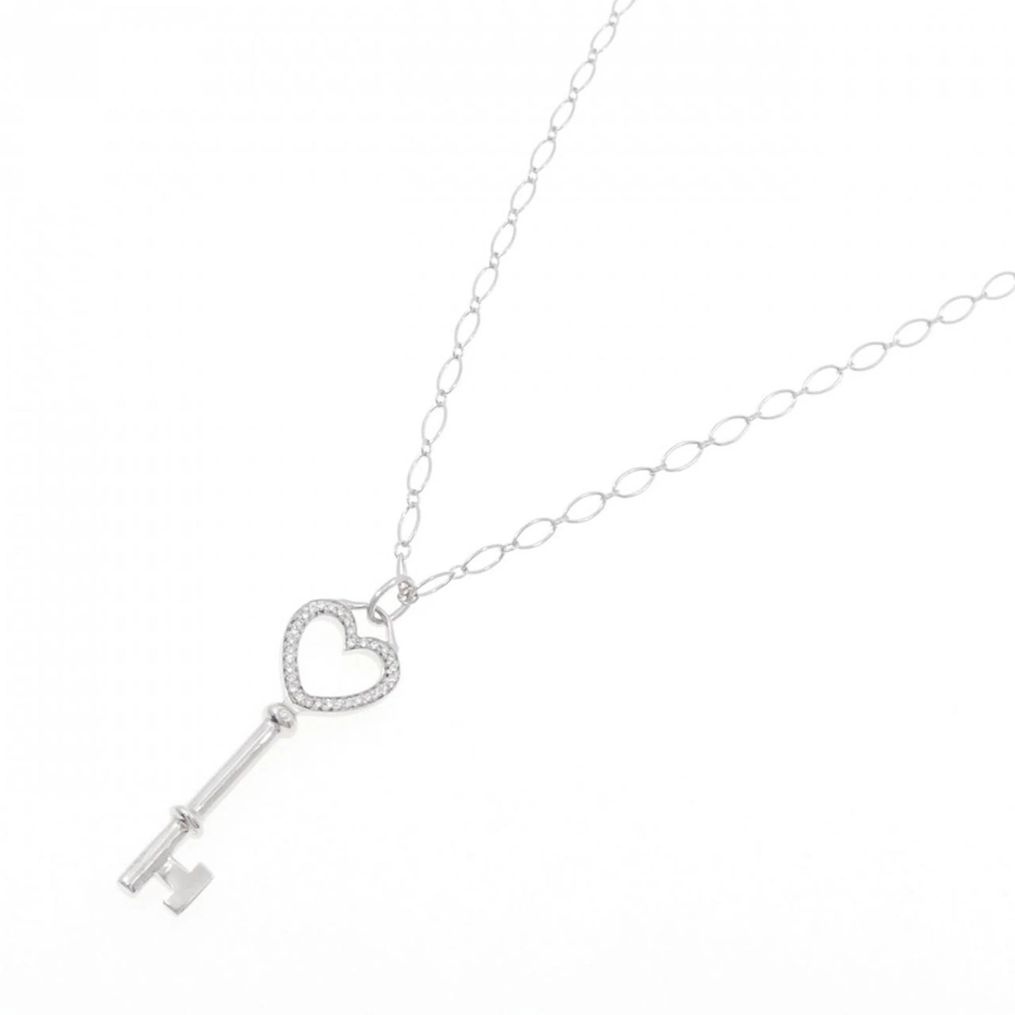 Heart Key Pendant Necklace 18K White Gold Medium with Diamond - Image 2