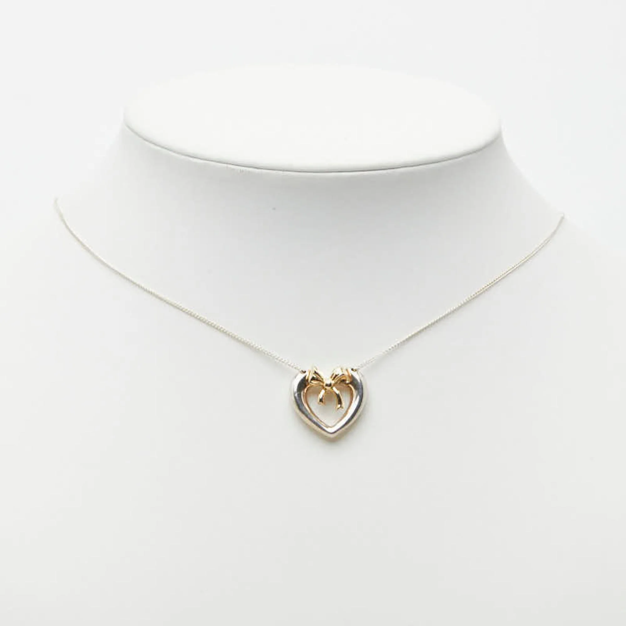 Heart Ribbon Pendant Necklace Sterling Silver and 18K Yellow Gold - Image 7