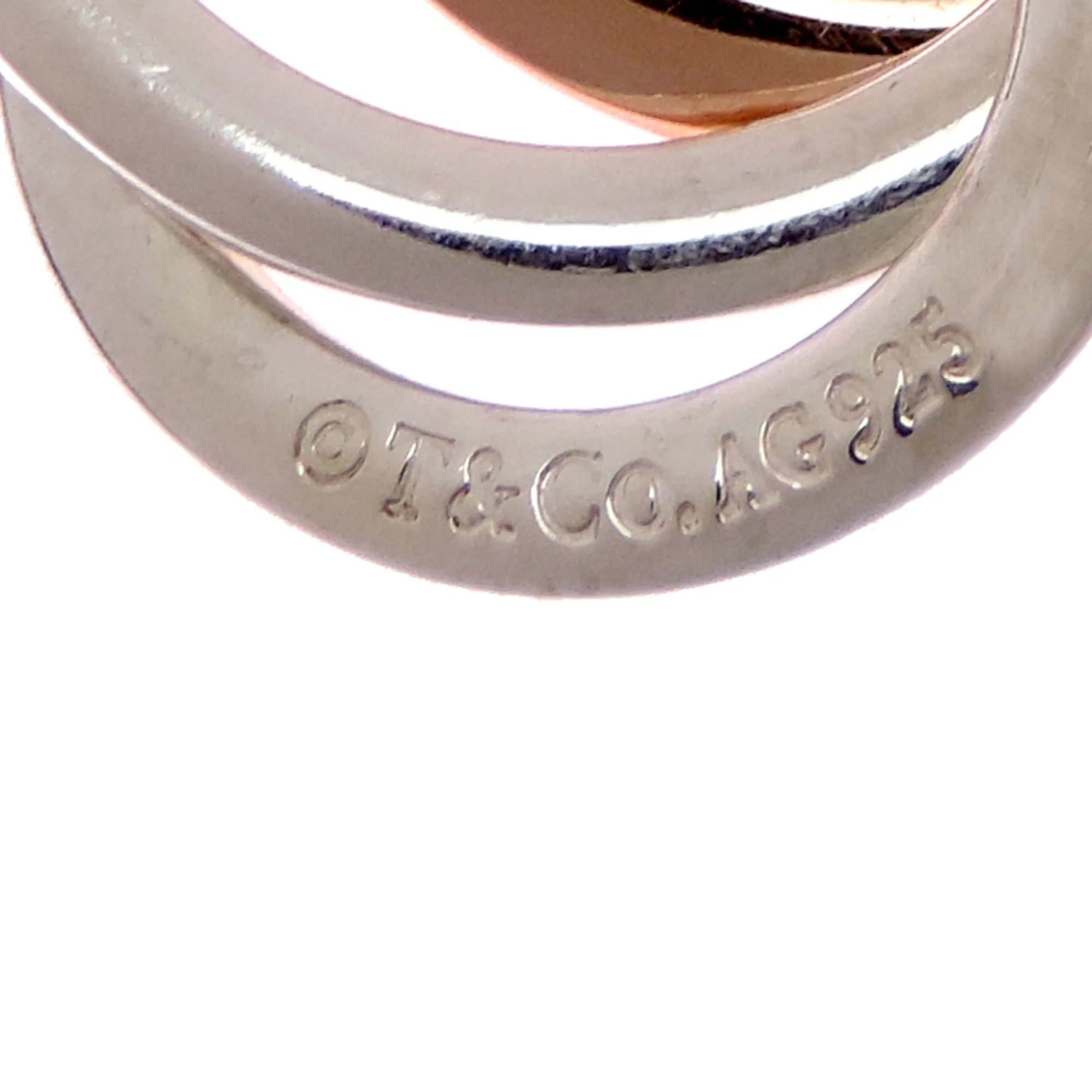Interlocking Circle Pendant Necklace Sterling Silver Pink Tone - Image 7