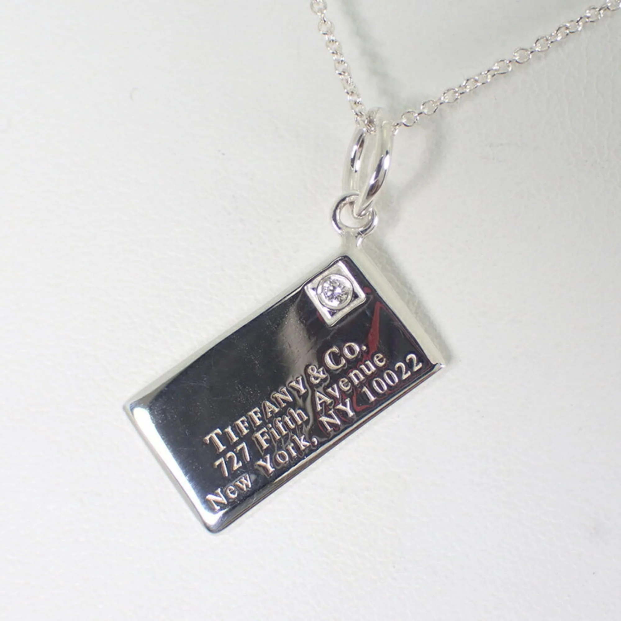 Letter Plate Pendant Necklace Sterling Silver with Diamond - Image 4