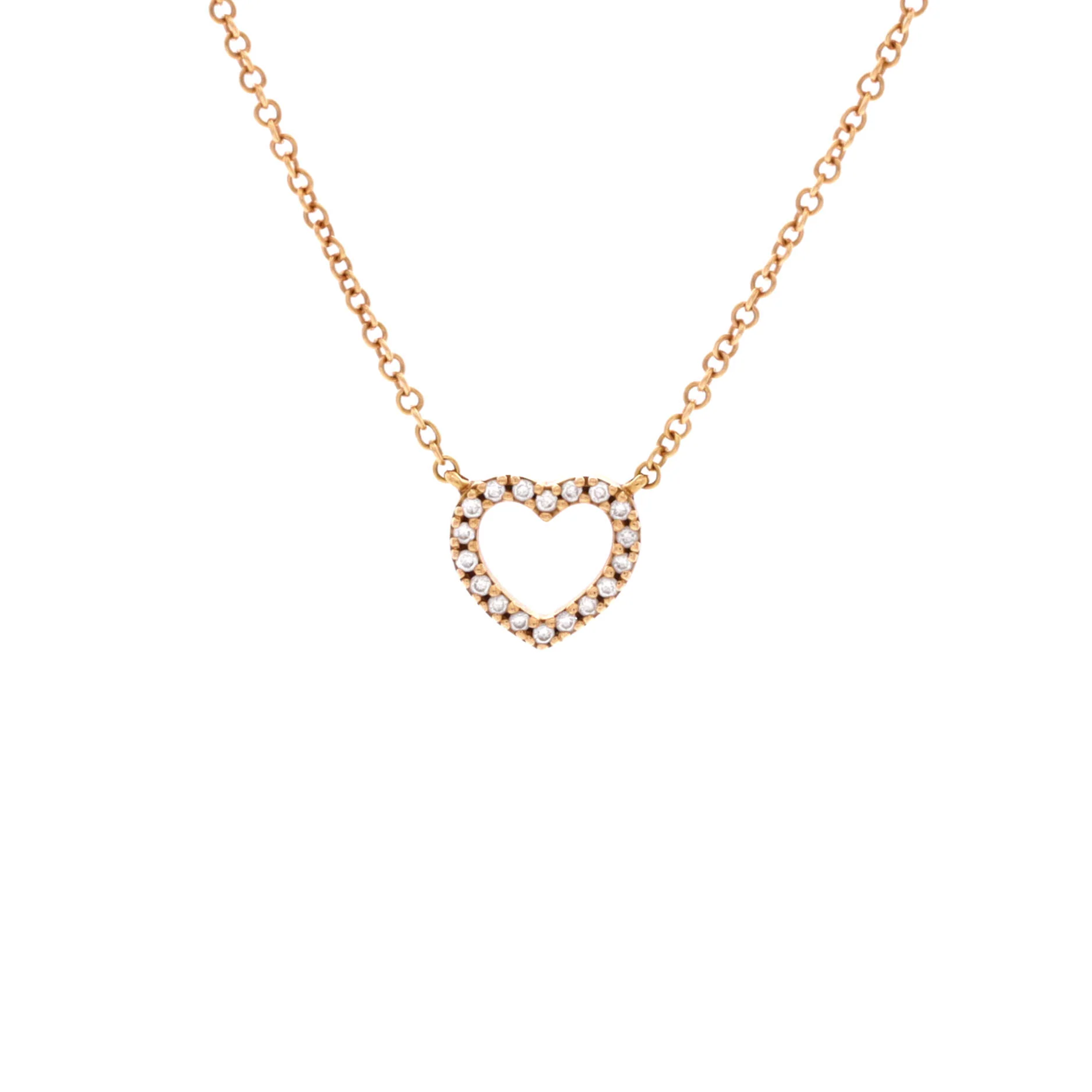 Metro Open Heart Pendant Necklace 18K Rose Gold and Diamonds Mini