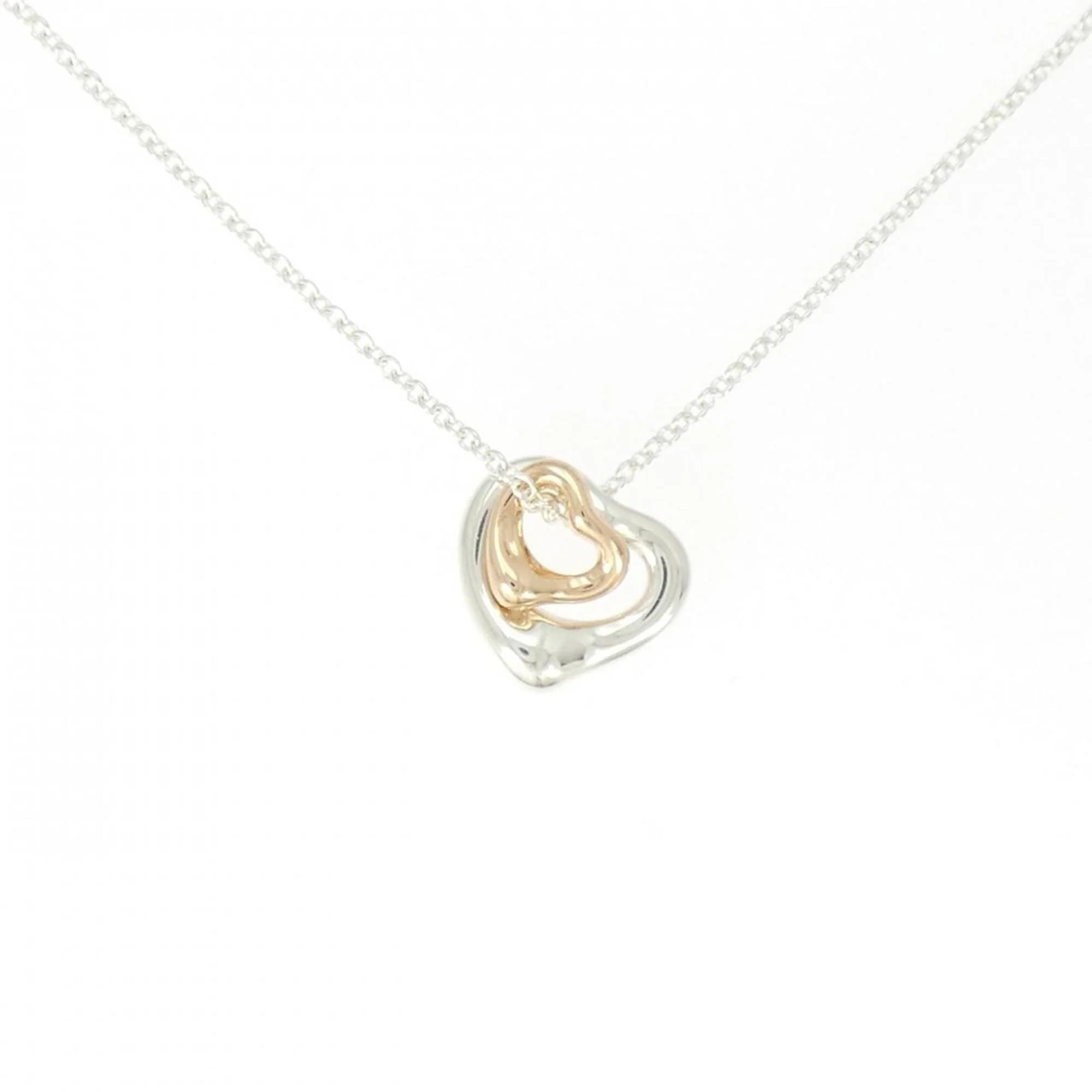 Open Heart Pendant Necklace Sterling Silver with 18K Rose Gold 10.9mm