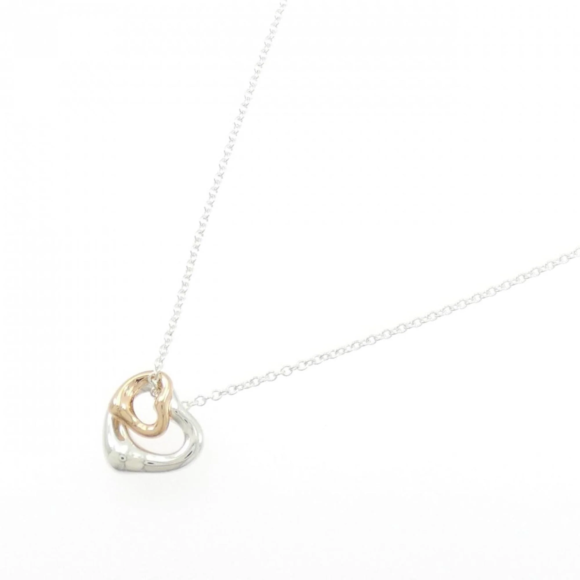 Open Heart Pendant Necklace Sterling Silver with 18K Rose Gold 10.9mm - Image 2