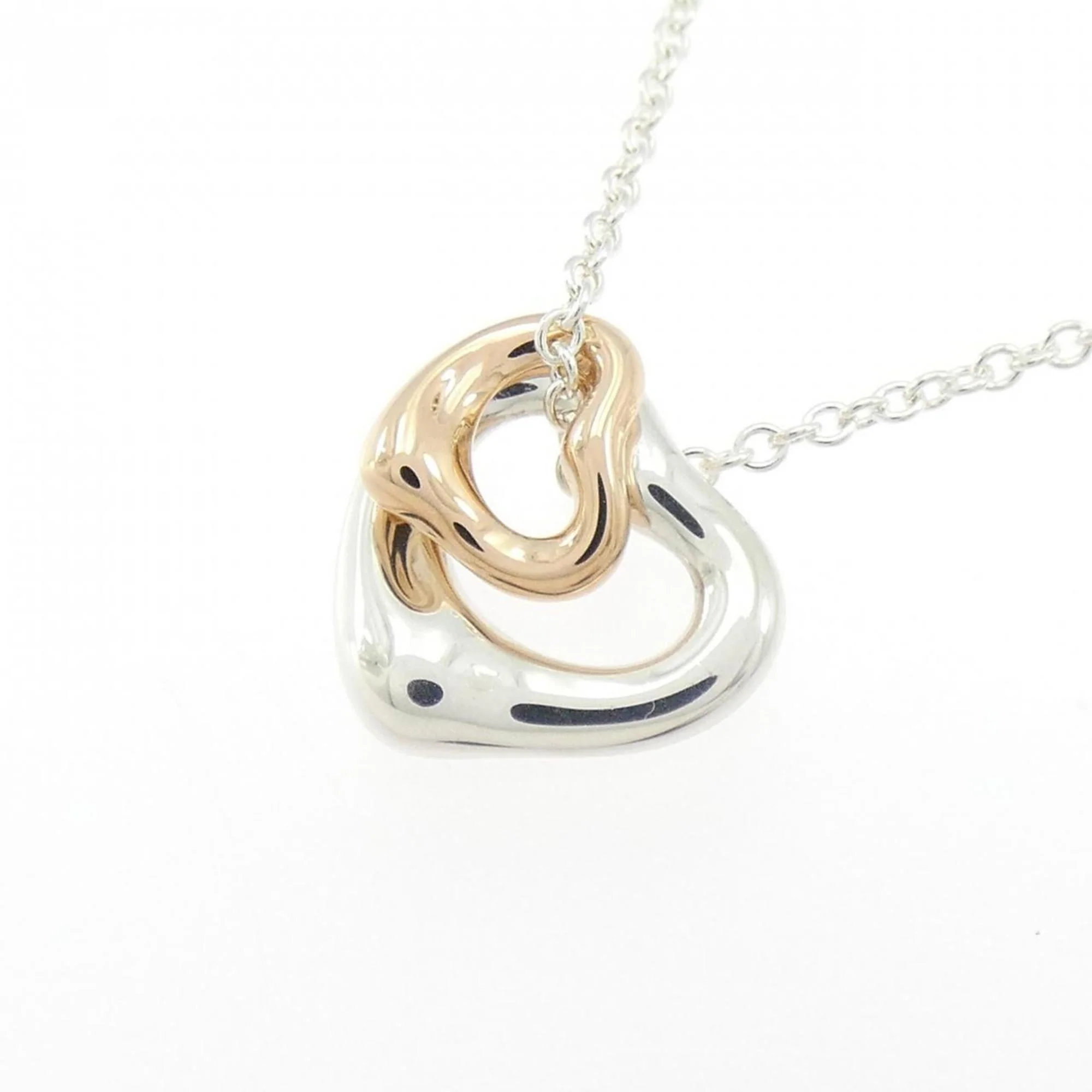 Open Heart Pendant Necklace Sterling Silver with 18K Rose Gold 10.9mm - Image 3