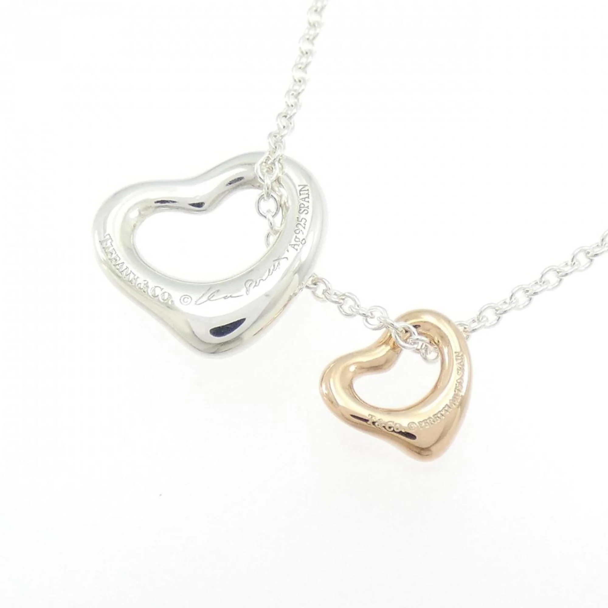 Open Heart Pendant Necklace Sterling Silver with 18K Rose Gold 10.9mm - Image 4