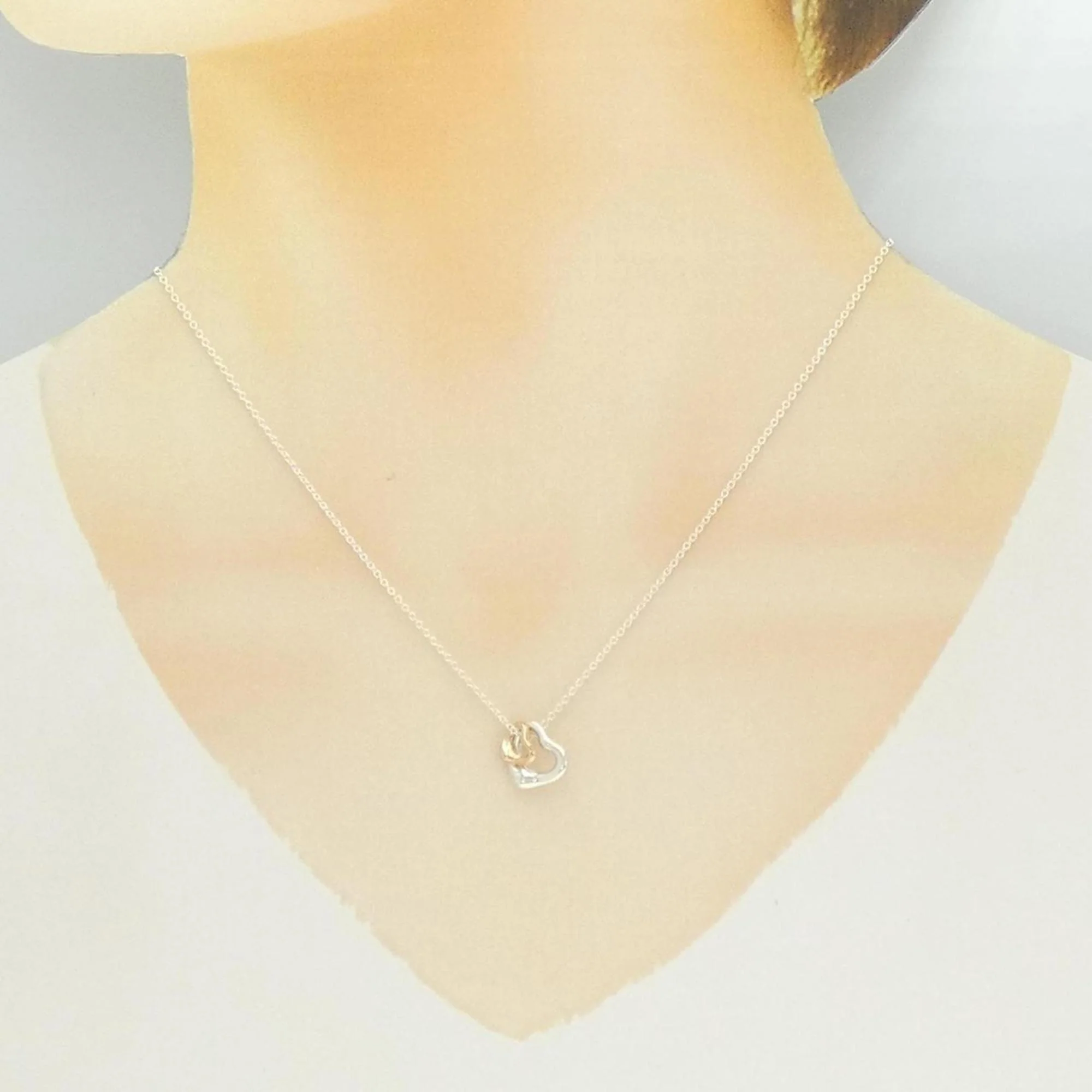 Open Heart Pendant Necklace Sterling Silver with 18K Rose Gold 10.9mm - Image 6