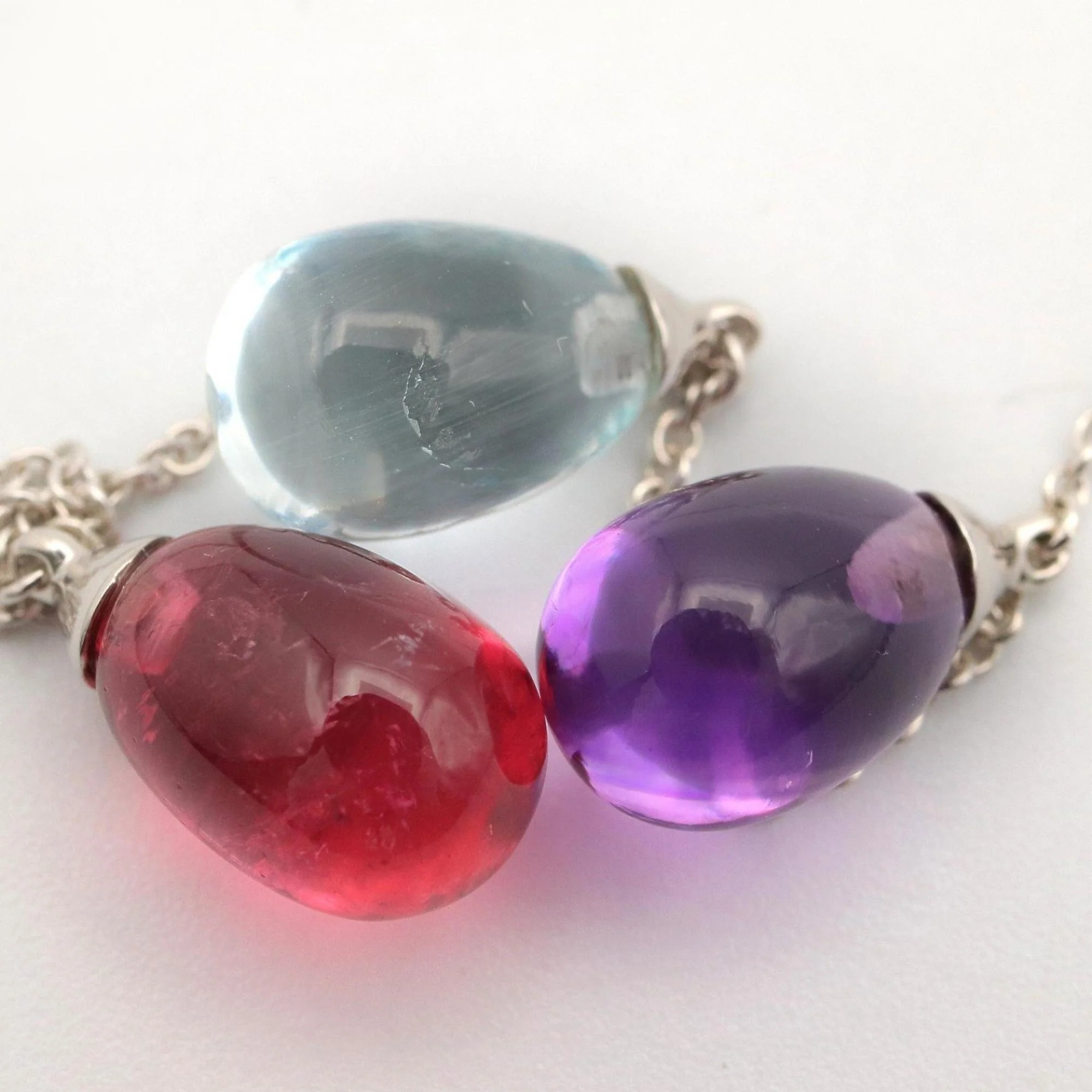 Pendant Necklace 18K White Gold with Amethyst Aquamarine and Tourmaline - Image 5
