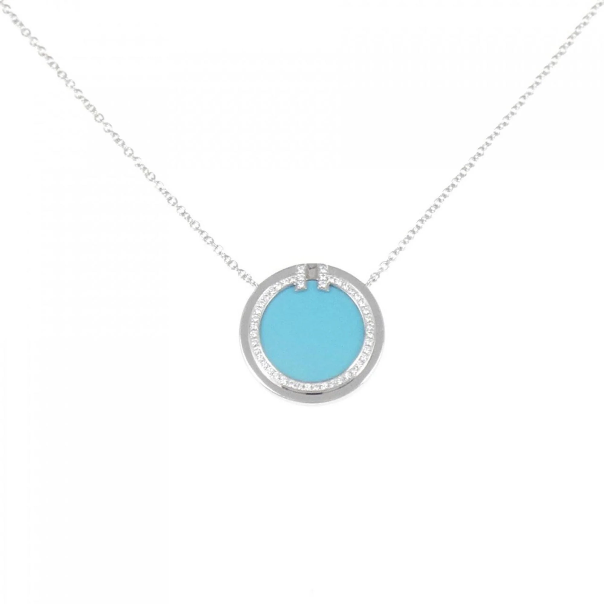 Pendant Necklace 18K White Gold with Diamond and Turquoise