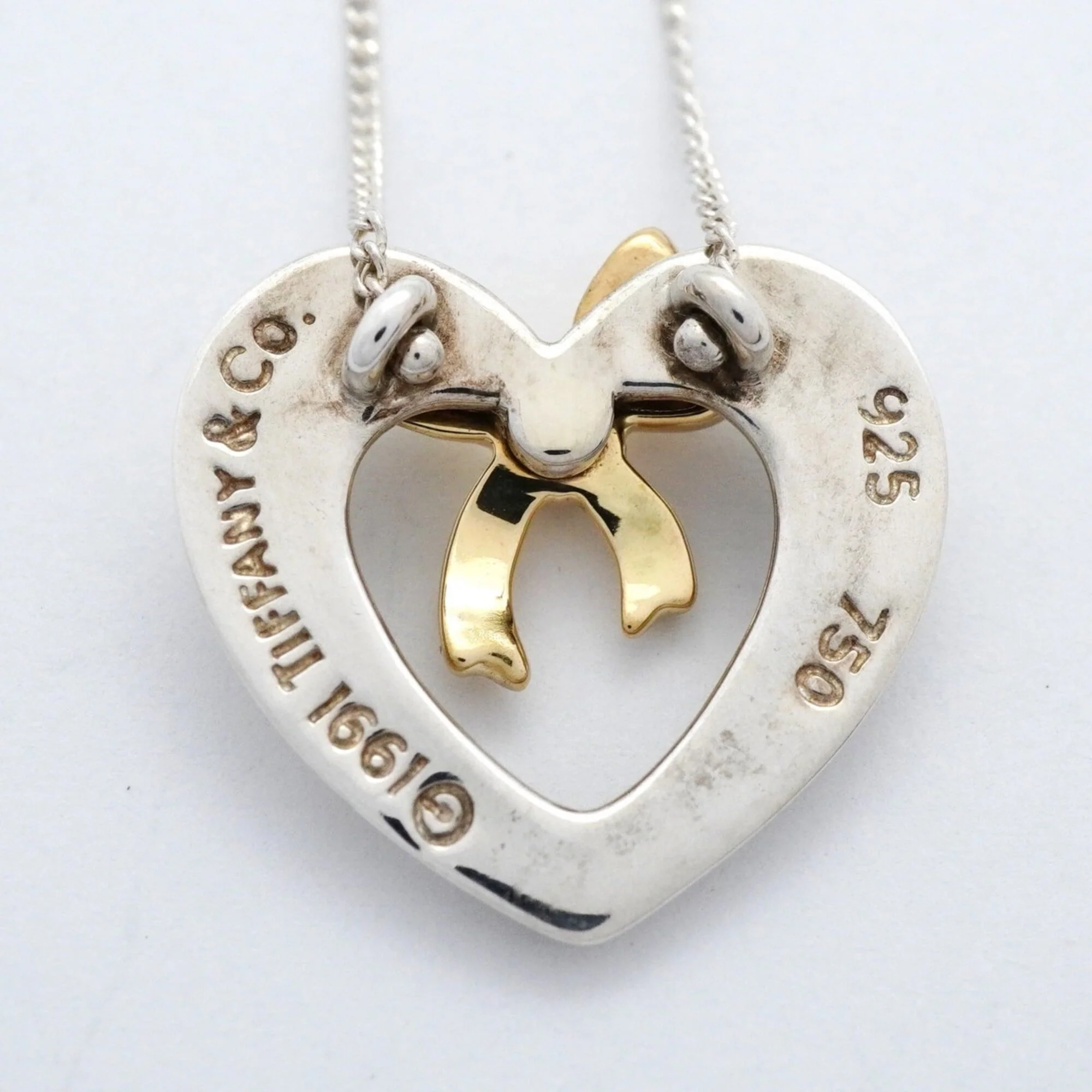 Ribbon Heart Pendant Necklace Sterling Silver and 18K Yellow Gold - Image 6